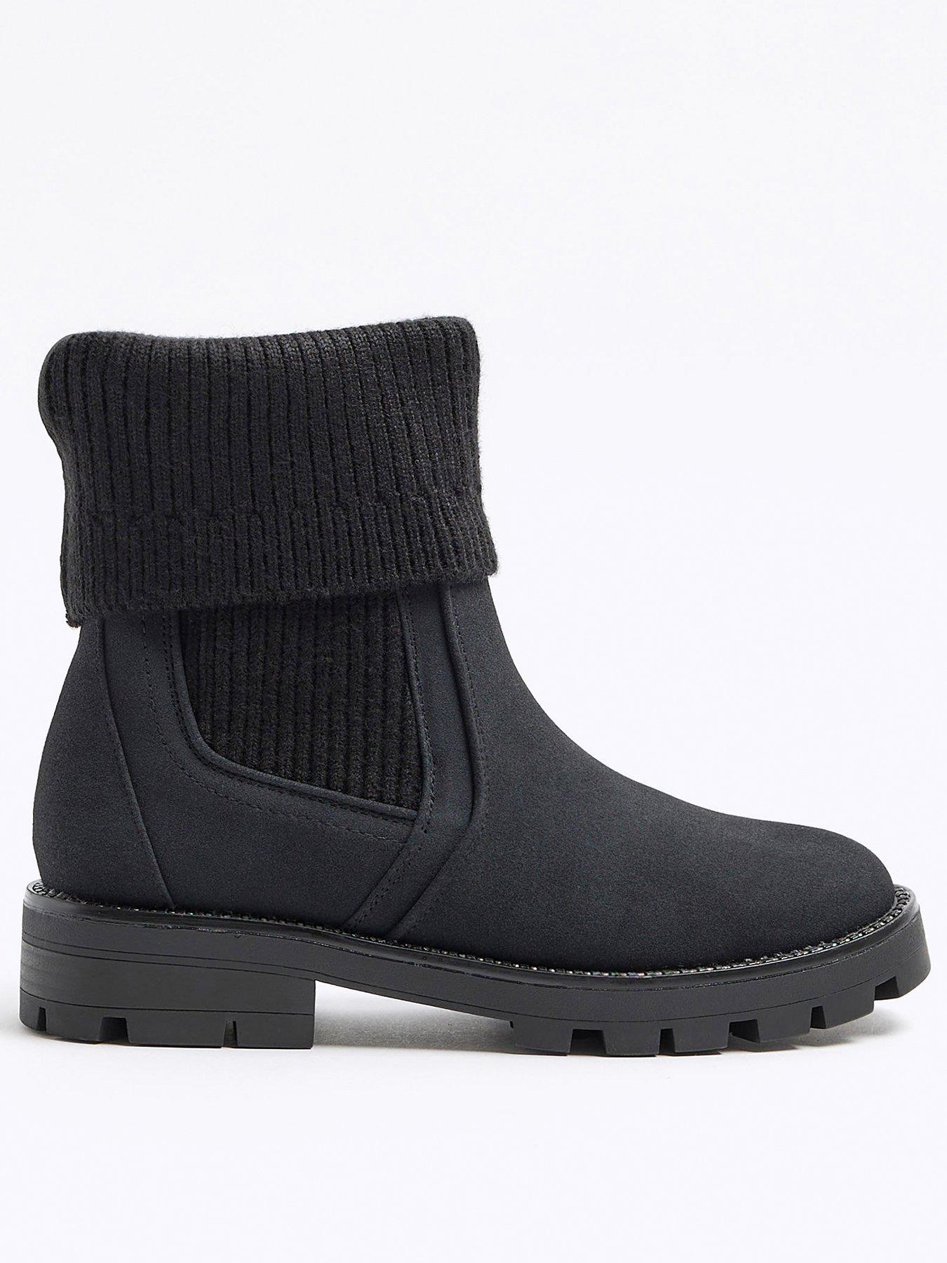 River Island Ribbed Sock Chelsea Boot Black littlewoods