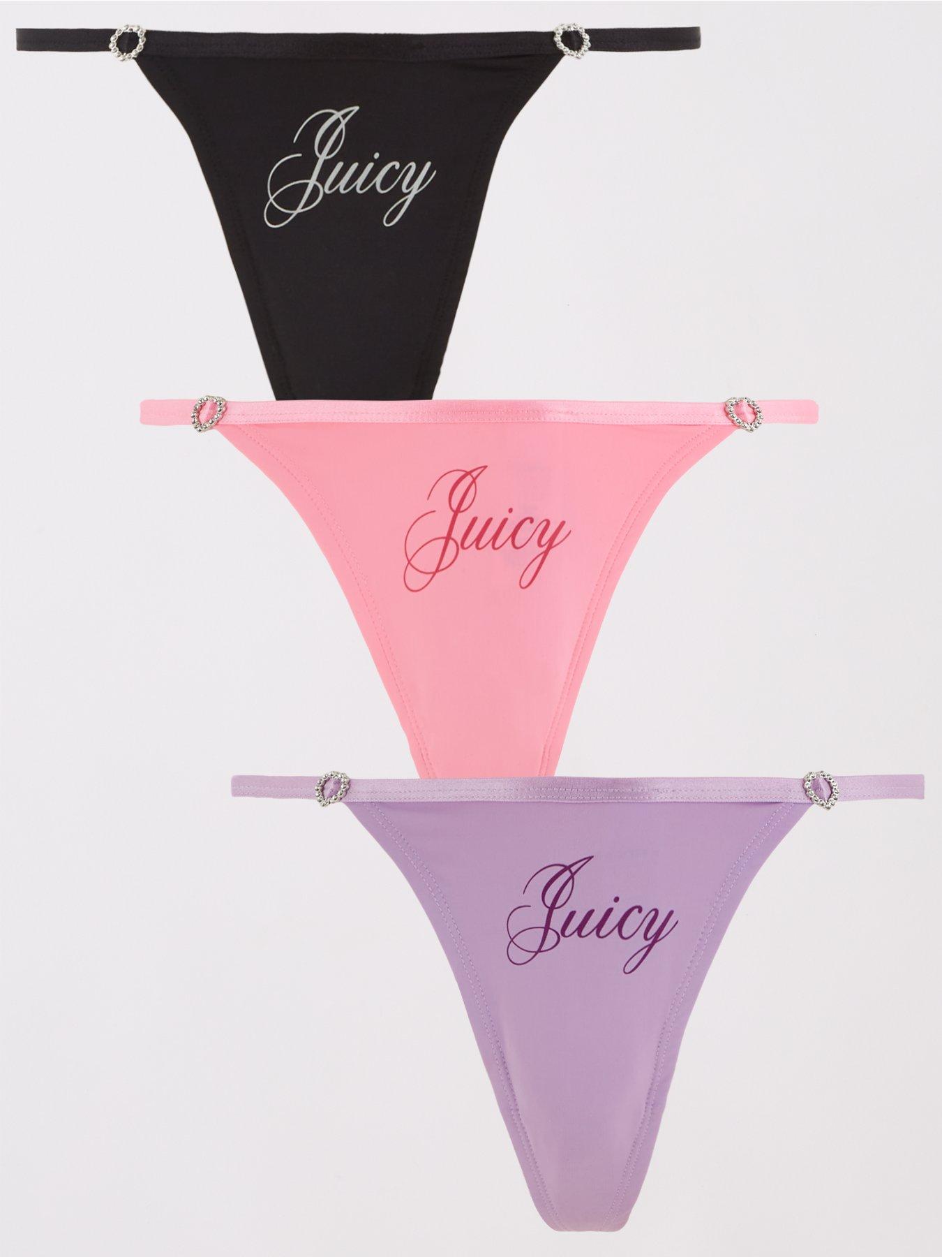 Juicy Couture Thong no panty lines 3 pk black white and pink size Large