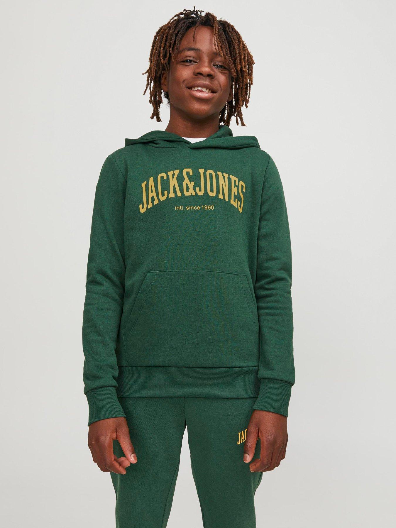 Jack Jones Junior Boys Josh Slogan Hoodie Dark Green littlewoods