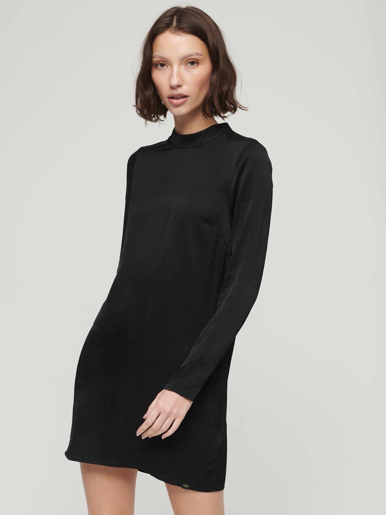undefined Satin Mock Neck Mini Dress - Black