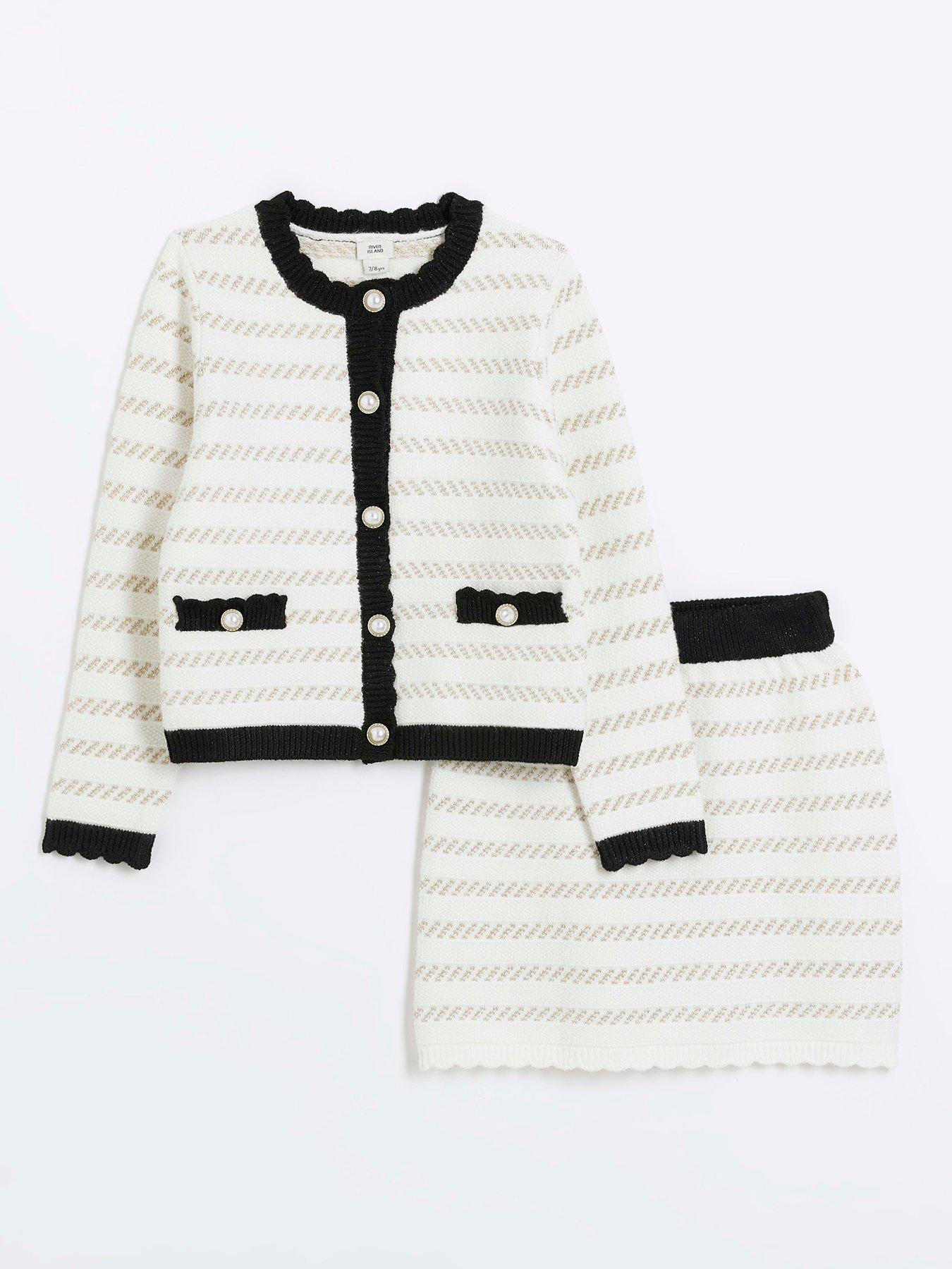 River Island Cream Boucle Stripe Cardigan Set Cream littlewoods
