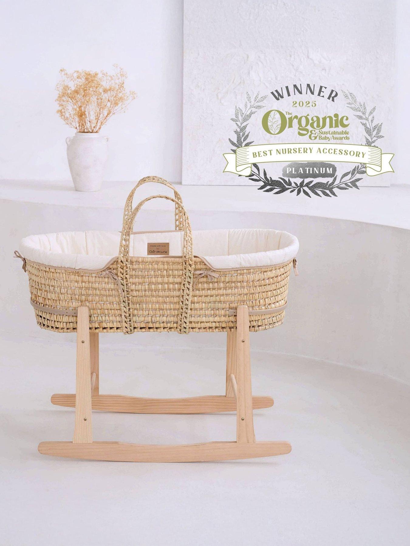 Image 1 of 5 of Clair De Lune Palm Moses Basket with Rocking Stand - Cream