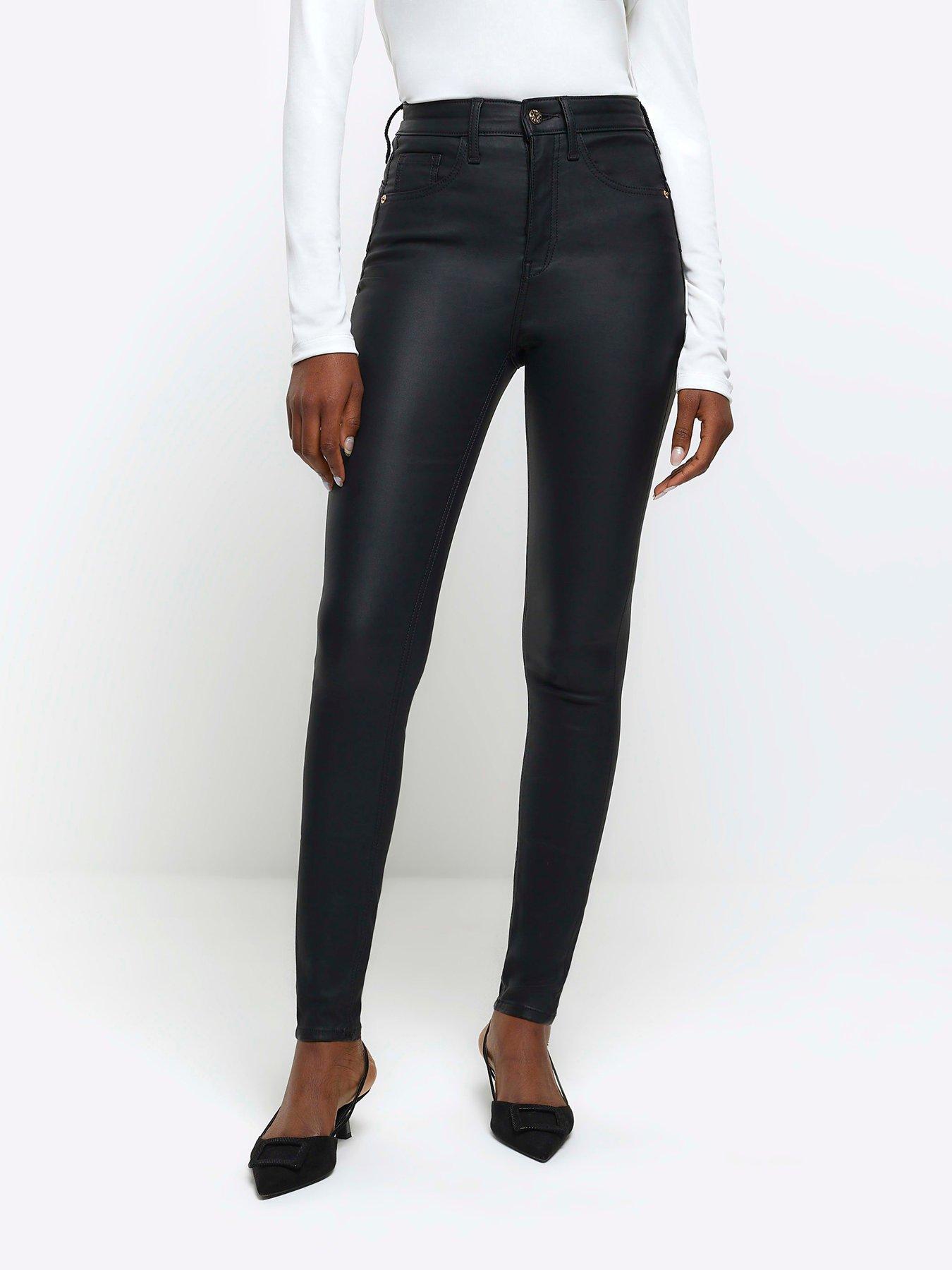 River Island High Rise Skinny Coated Jeans - Black