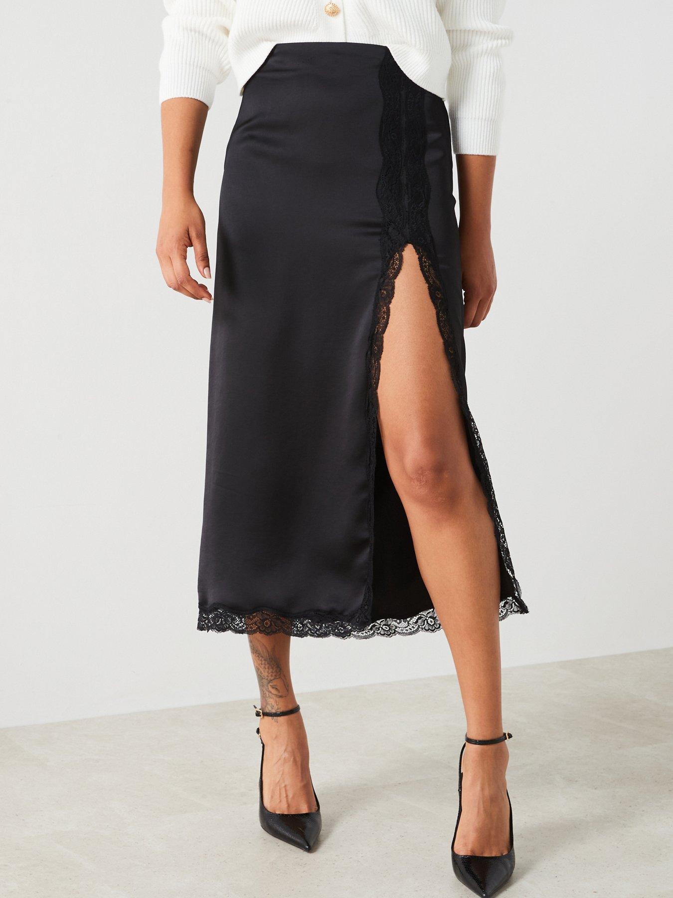 Black lace cheap flowy skirt