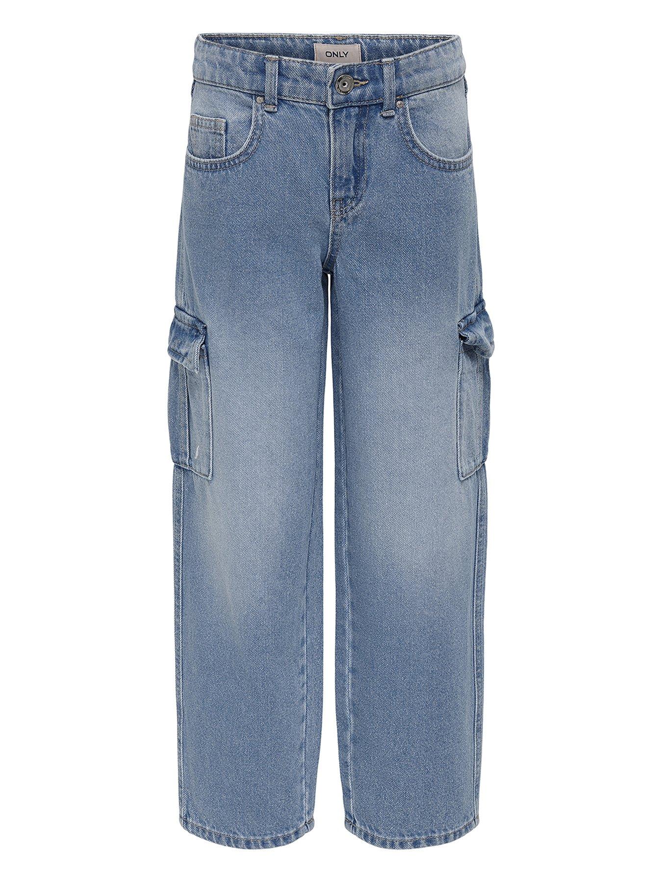 River Island Girls Cargo Denim Joggers - Blue