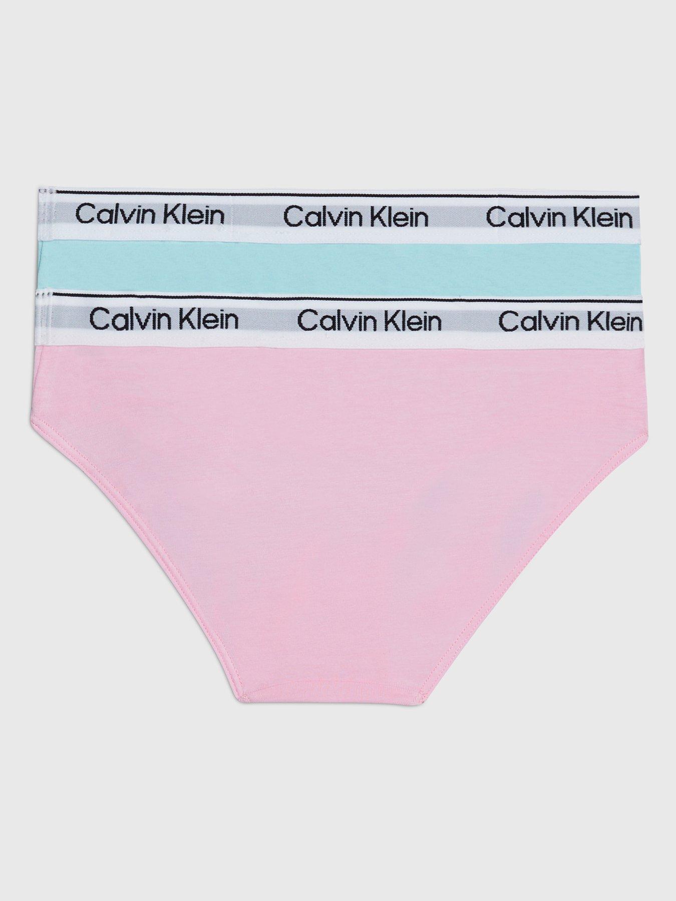 Calvin Klein Girls 2 Pack Bikini Brief Underwear Set - Mauve/Powdersky