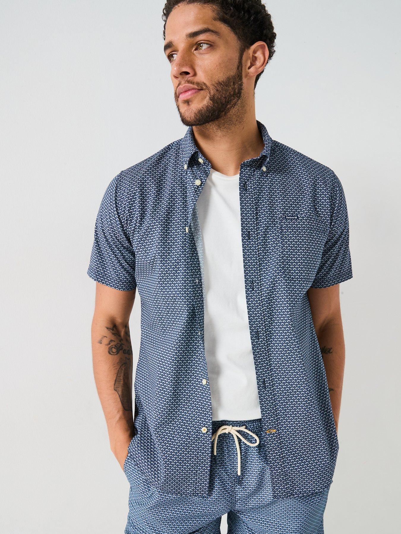 Barbour Short Sleeve Shell Print Tailored Fit Shirt - Navy