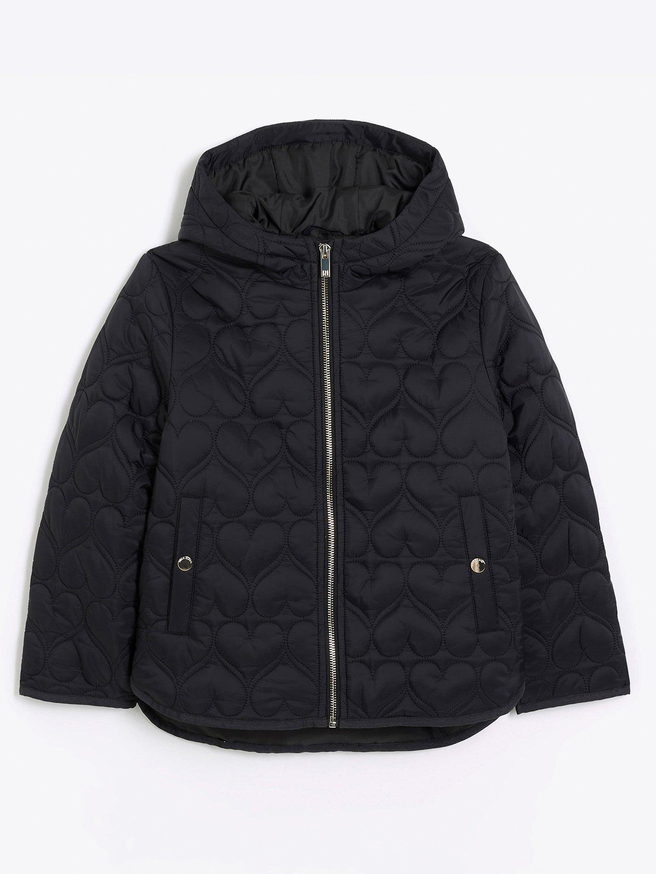 River Island Girls Heart Quilt Padded Coat - Black | littlewoods.com