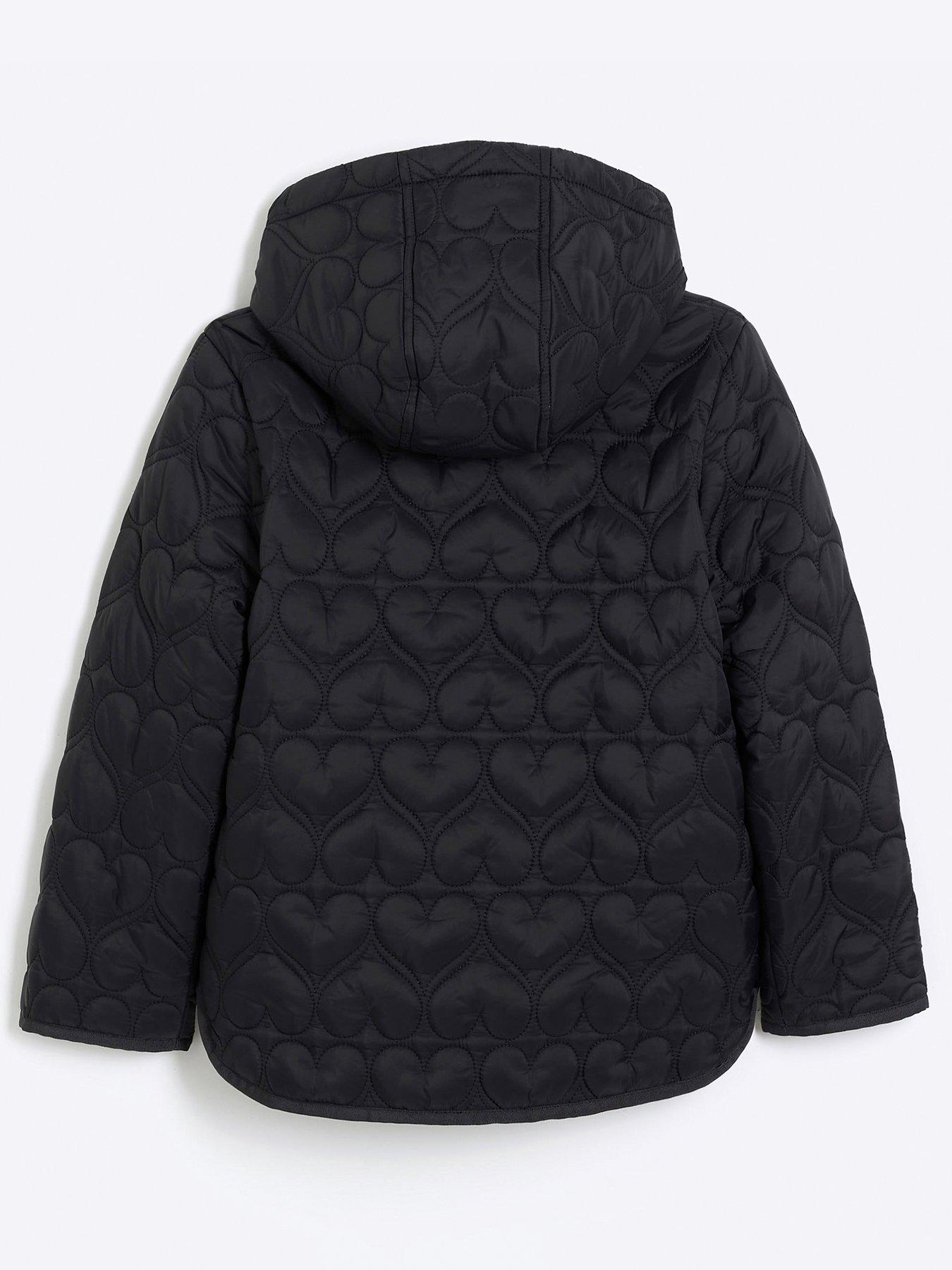 Girls Heart Quilt Padded Coat Black