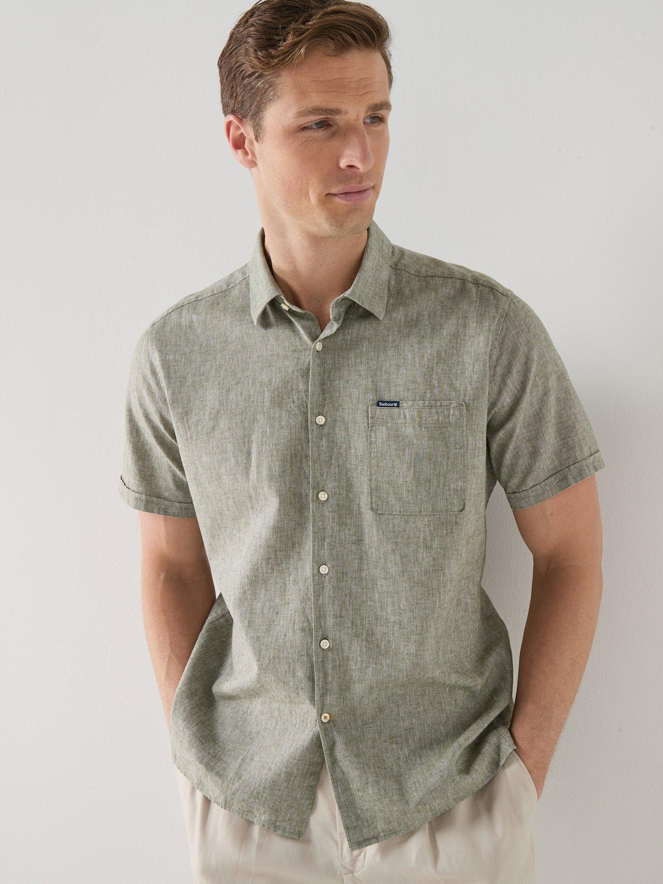 Barbour Short Sleeve Linen Blend Regular Fit Shirt - Khaki