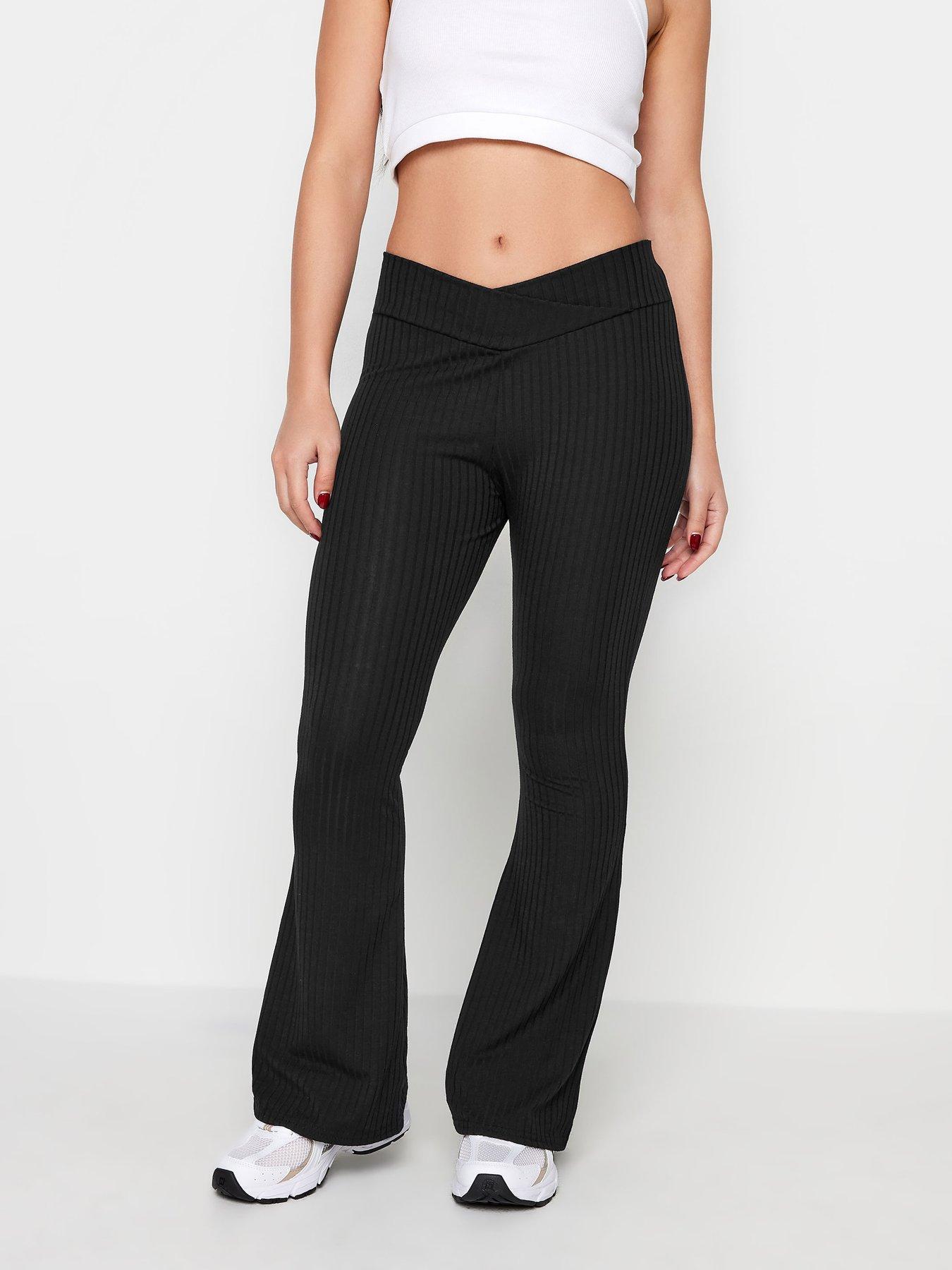 PixieGirl Petite V Front Ribbed Flare Trouser Black | Littlewoods