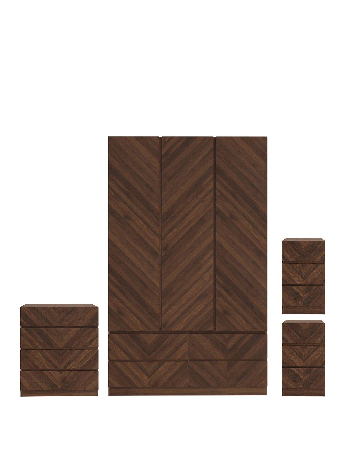 GFW Catania 4 Piece Package Deal 3 Door, 4 Drawer Wardrobe, 4 Drawer Chest and 2 Bedside