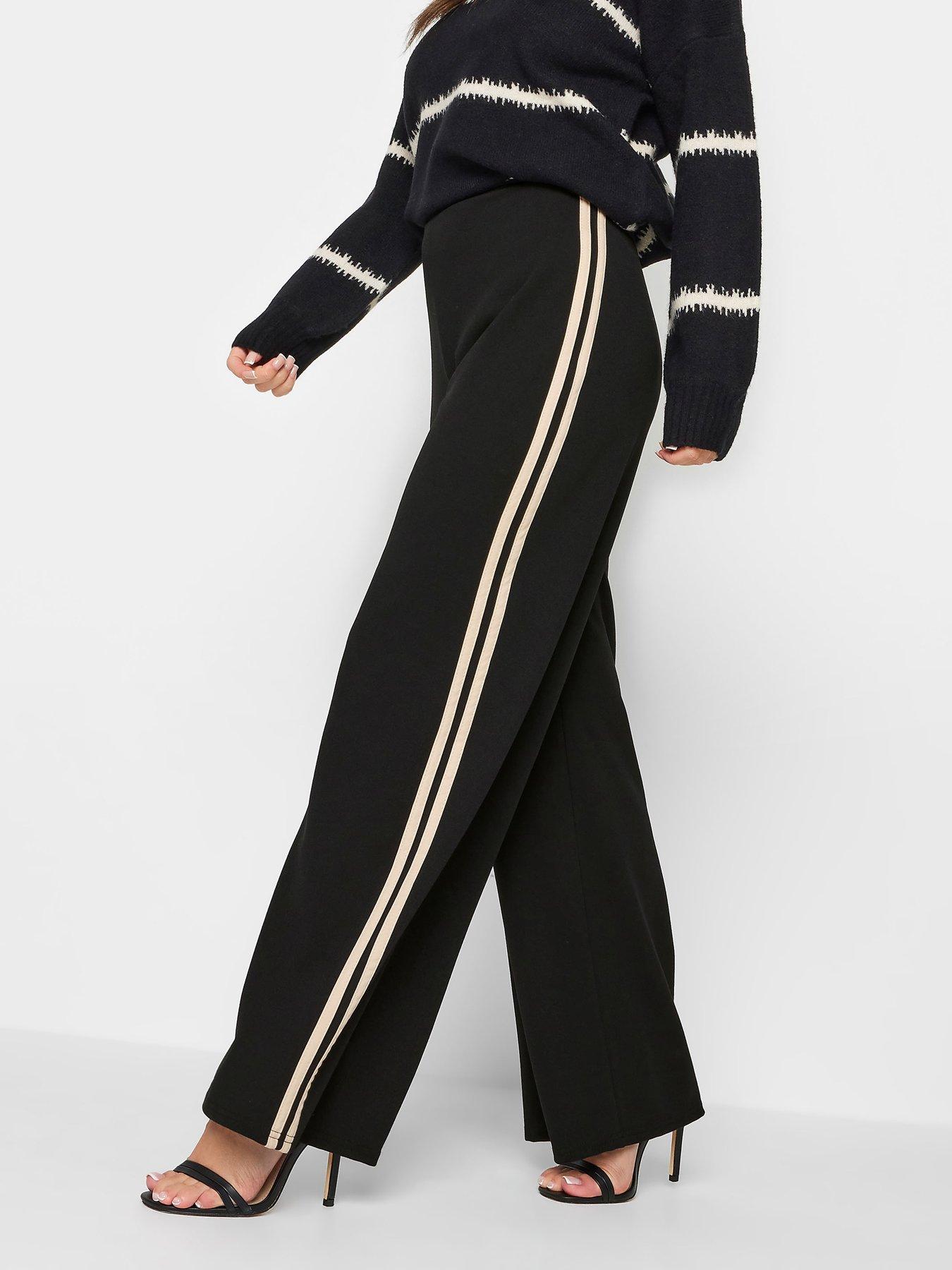 Image 1 of 3 of PixieGirl Petite Black 2 Stripe Wide Leg Trousers