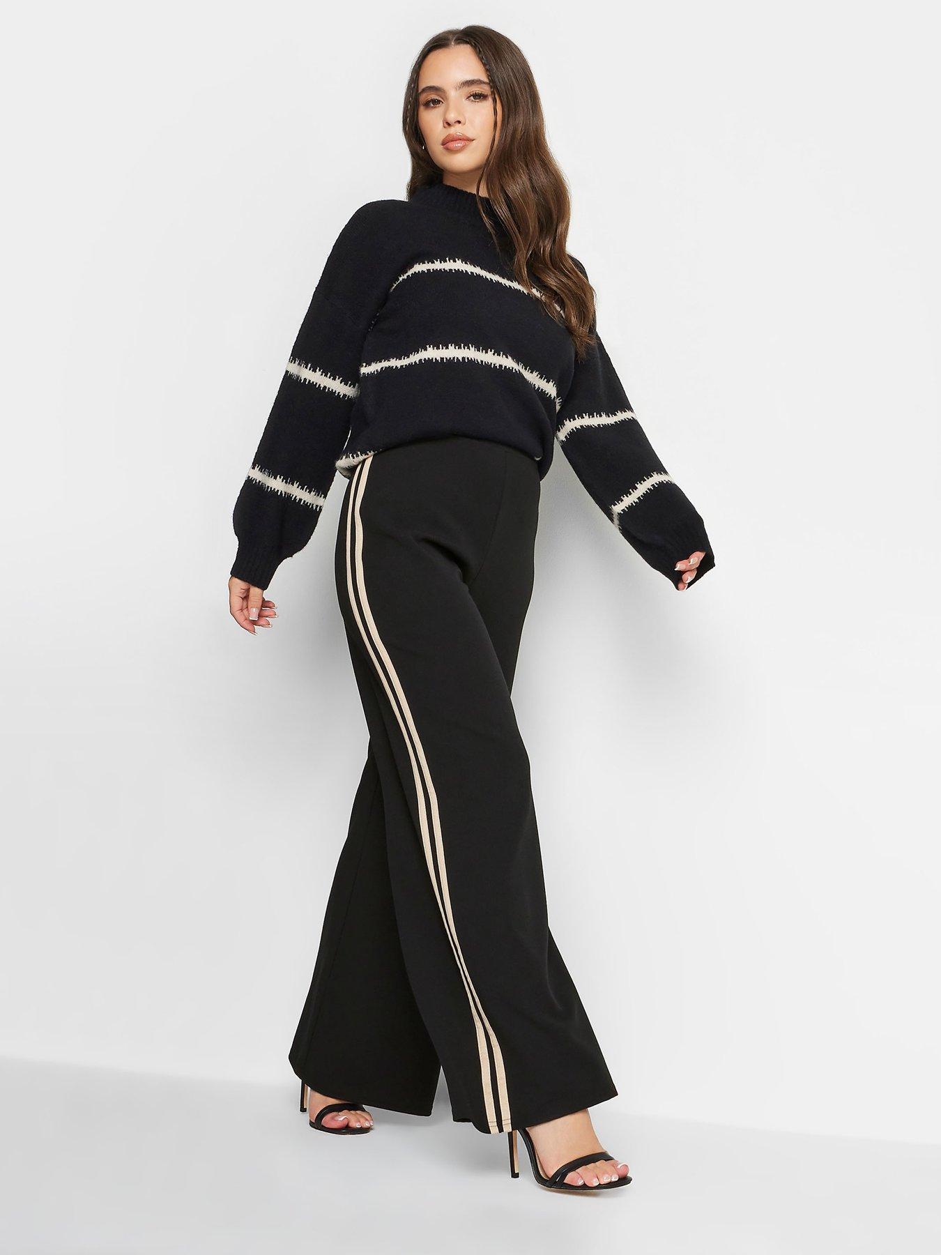 Image 2 of 3 of PixieGirl Petite Black 2 Stripe Wide Leg Trousers