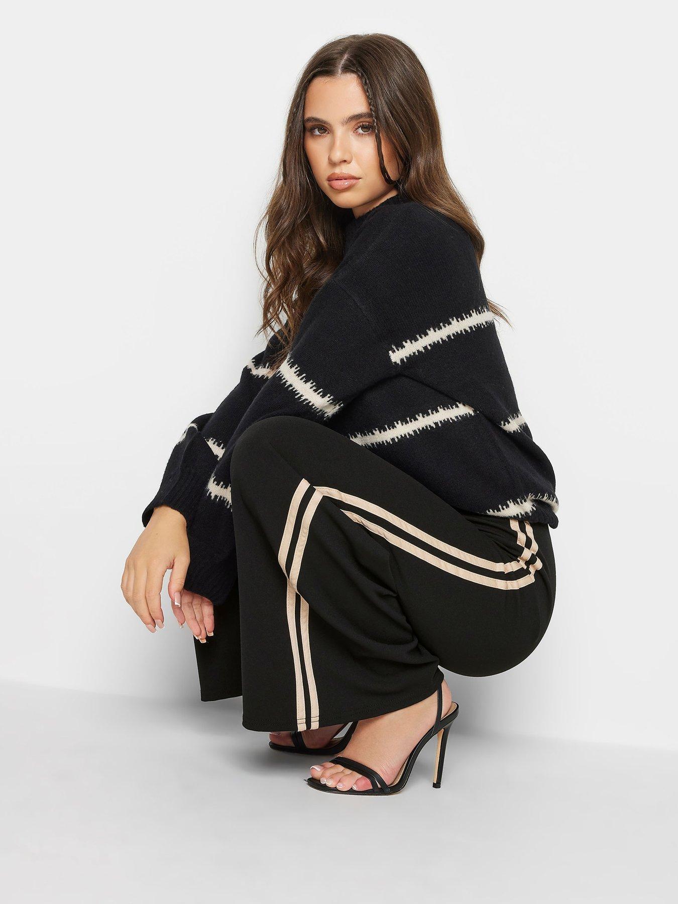 Image 3 of 3 of PixieGirl Petite Black 2 Stripe Wide Leg Trousers