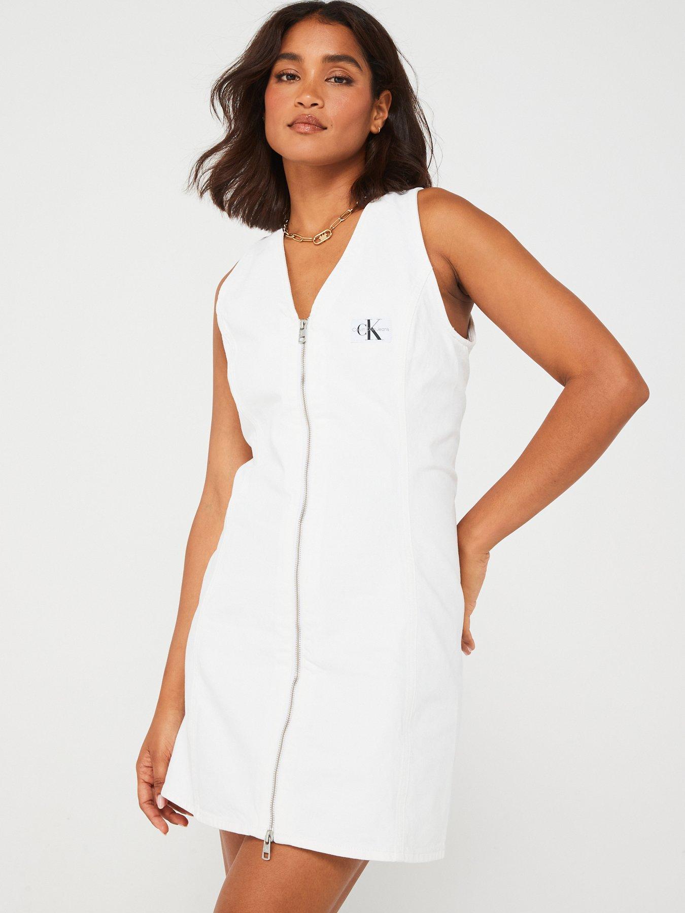 Armani Exchange Script Logo V-neck Jersey Dress - Cream