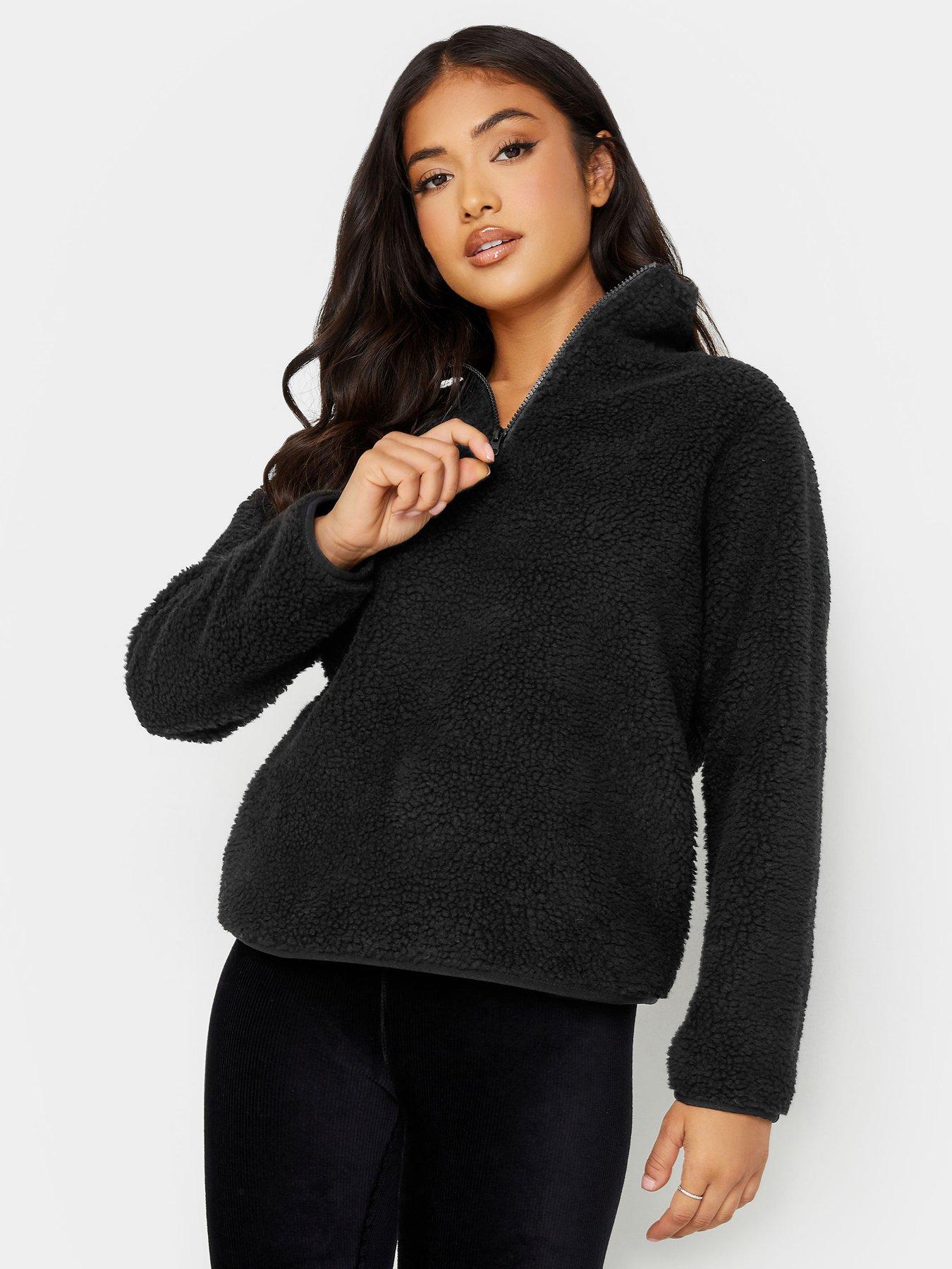undefined Petite Black Half Zip Borg Top