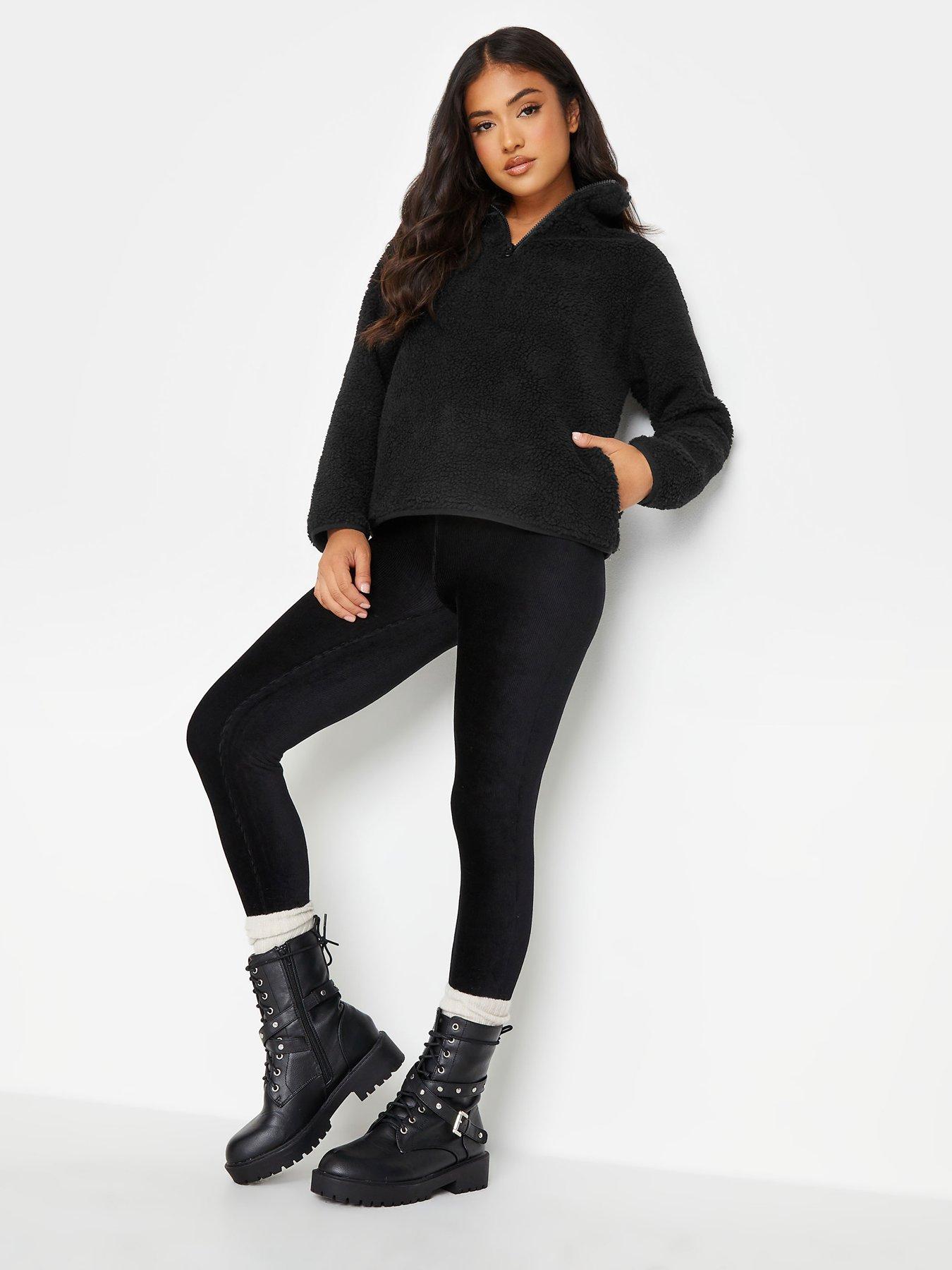 Image 3 of 4 of PixieGirl Petite Black Half Zip Borg Top