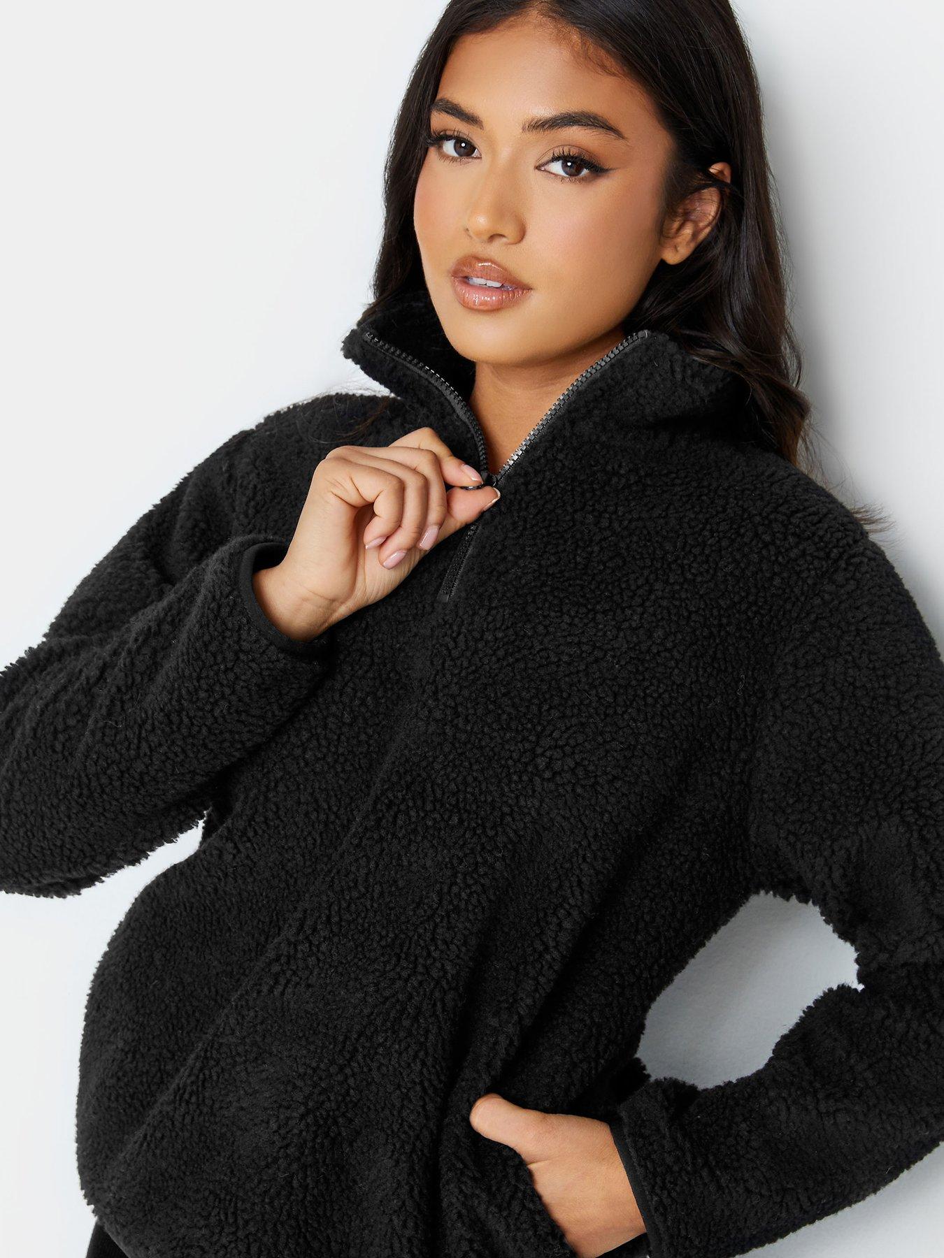 Image 4 of 4 of PixieGirl Petite Black Half Zip Borg Top