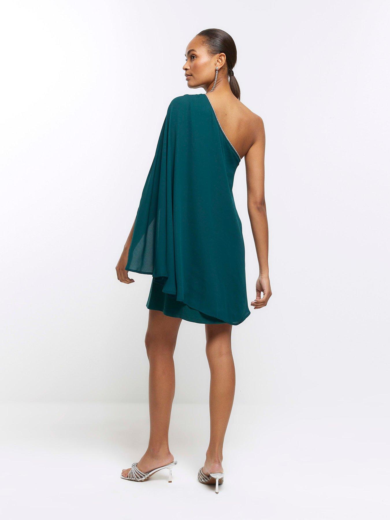 River Island Chiffon Jersey Mini Dress Dark Green littlewoods