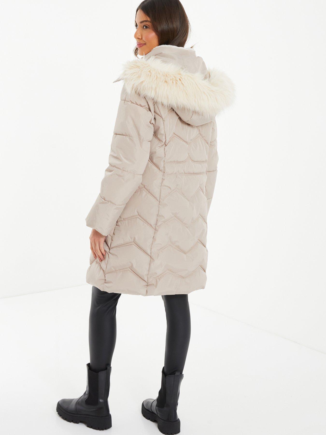 Quiz Stone Padded Faux Fur Hood Parka littlewoods