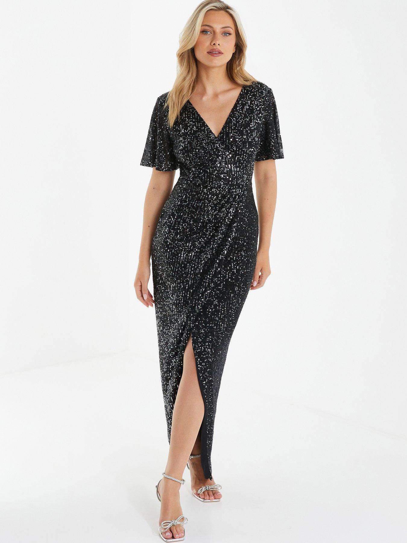 Quiz champagne sequin store split maxi dress