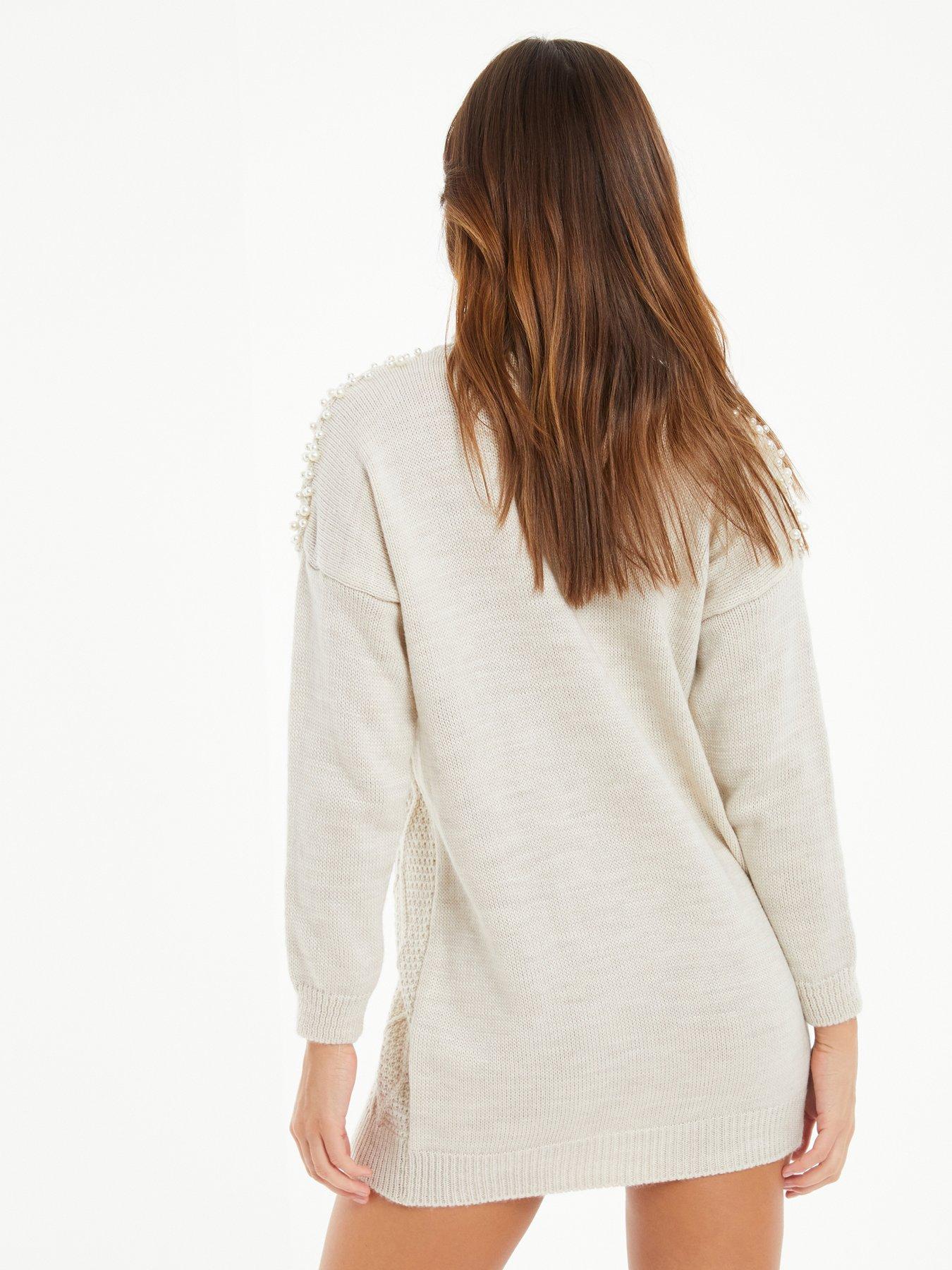 Quiz Stone Knitted Pearl Sleeve Jumper Dress