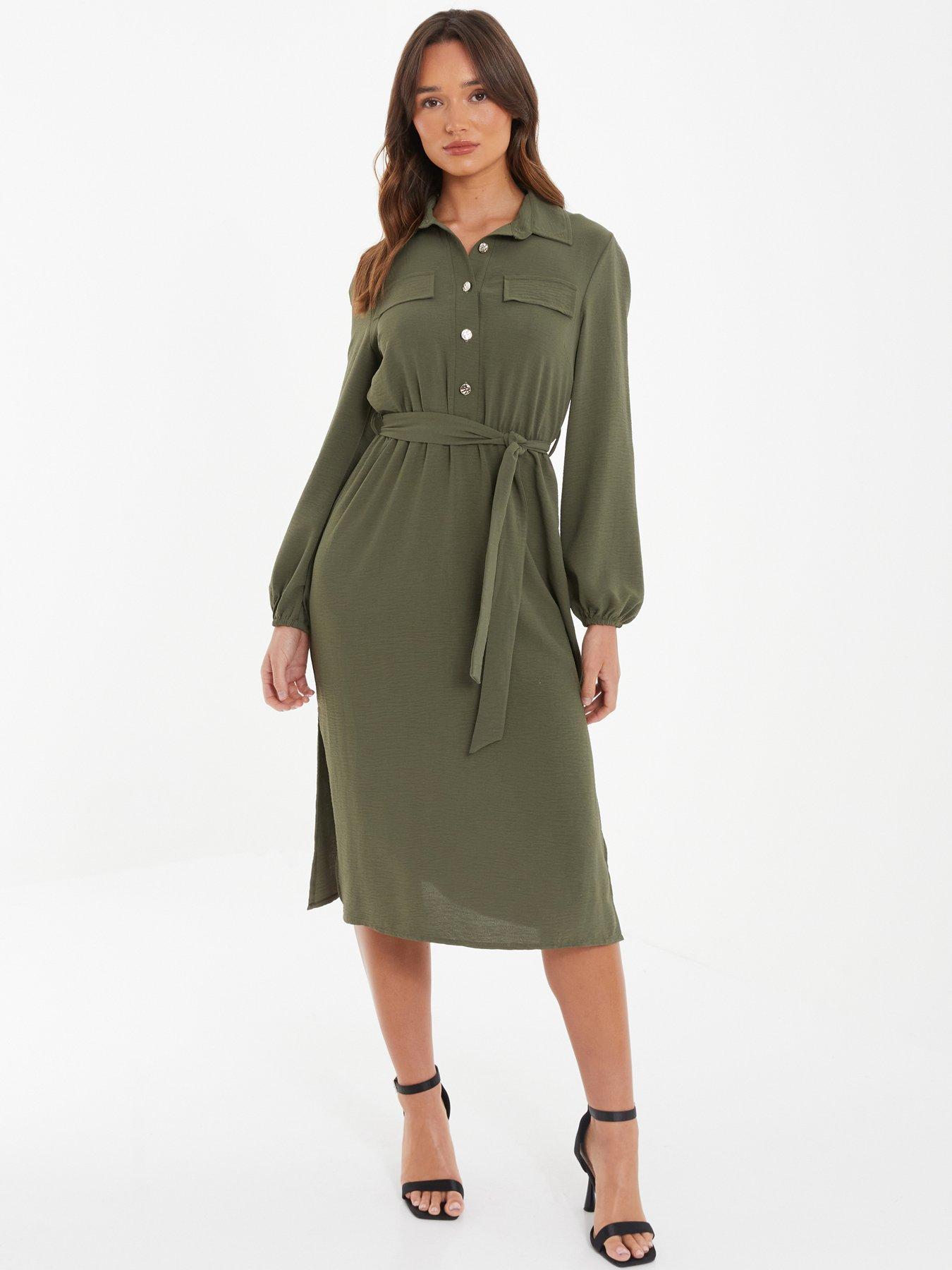 quiz shirt dress Quiz Bottle Green Long Sleeve Midi Shirt Dress