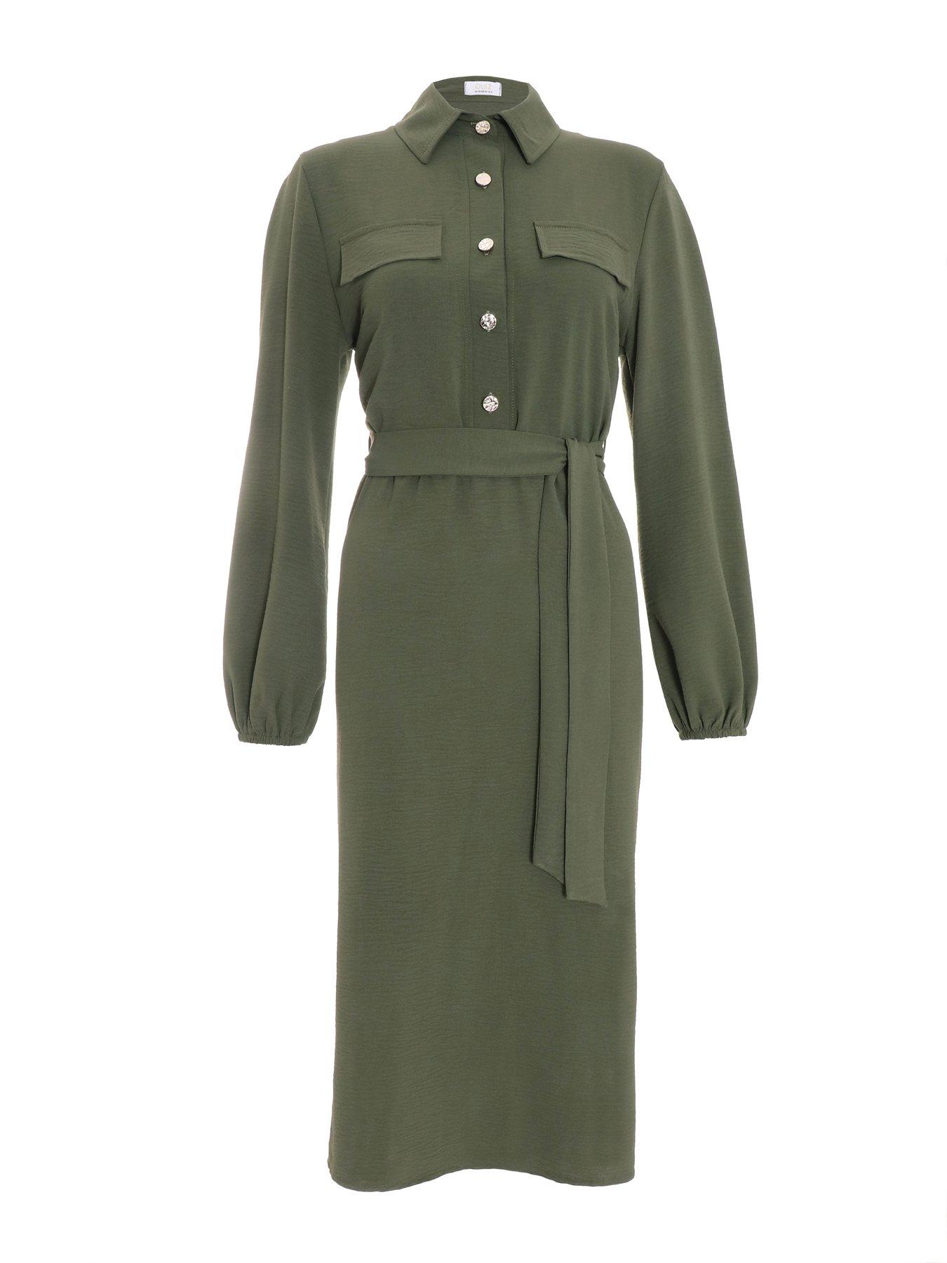 quiz shirt dress Quiz Bottle Green Long Sleeve Midi Shirt Dress