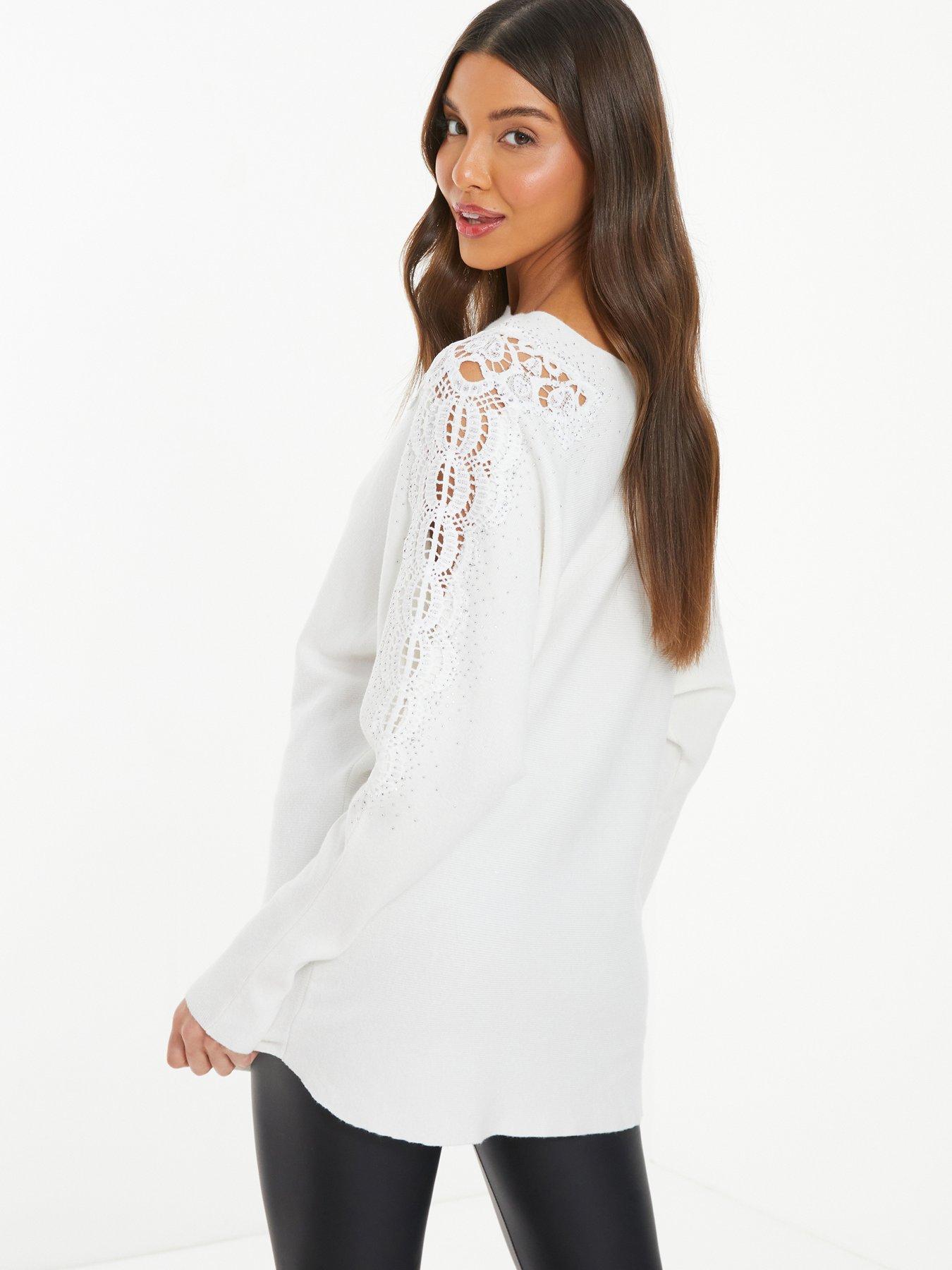Quiz Cream Light Knit Embellished Jumper