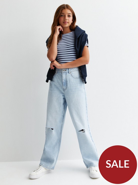 stillFront image of new-look-915-girls-pale-blue-ripped-wide-leg-jeans