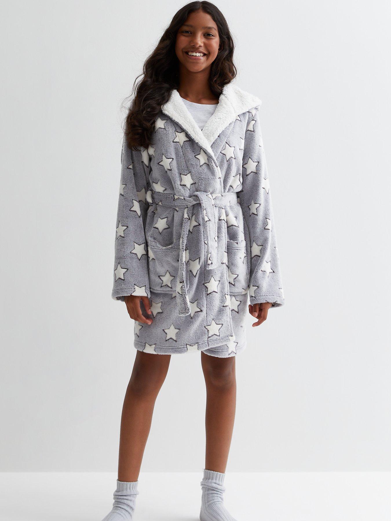 Yumi Grey Star Print Fleece Dressing Gown | Yumi