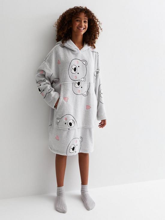 stillFront image of new-look-915-girls-light-grey-polar-bear-print-oversized-blanket-hoodie