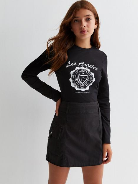 new-look-915-girls-black-cotton-buckle-cargo-mini-skirt