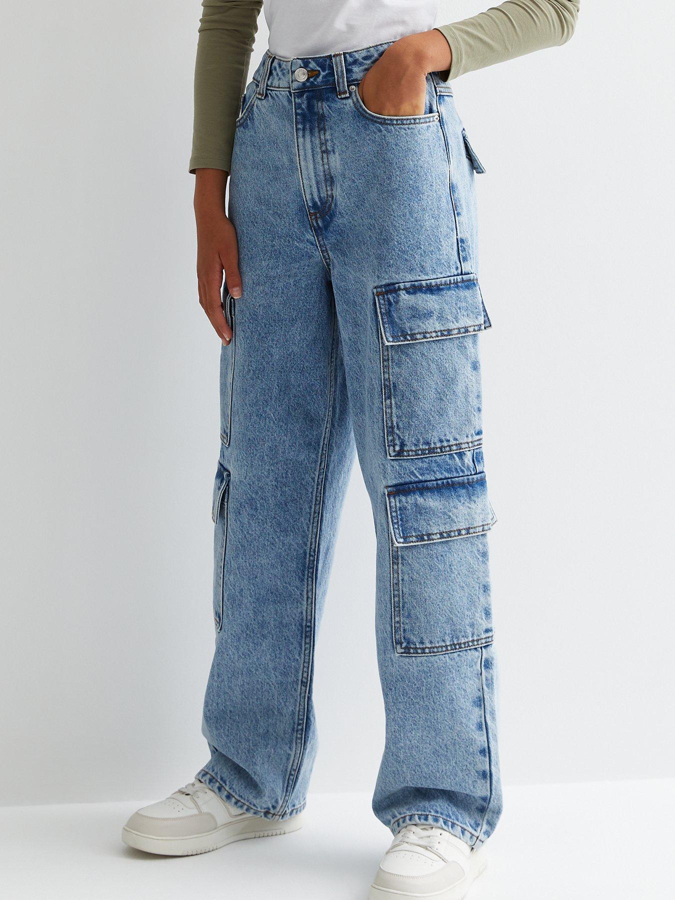 New Look 915 Girls Blue Denim Wide Leg Cargo Jeans | littlewoods.com