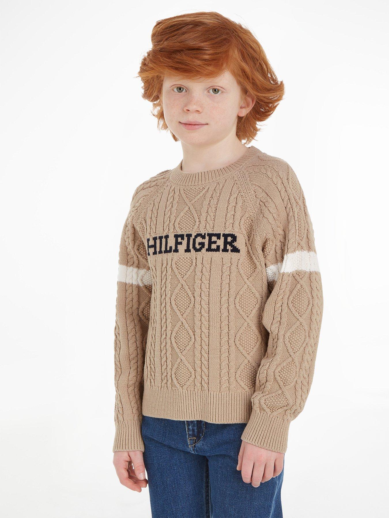 Boys Monotype Cable Sweater Merino Beige