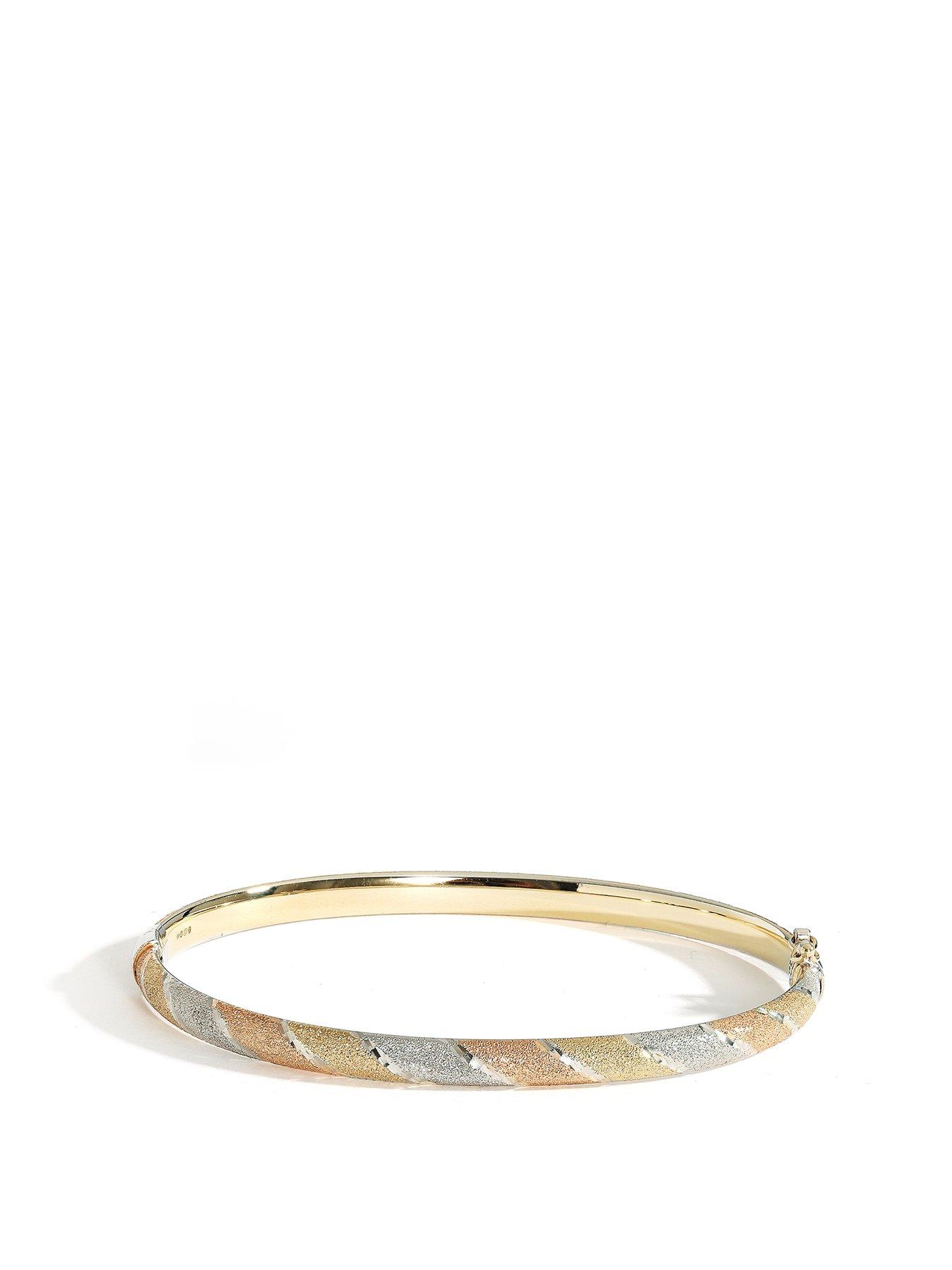 the-love-collection-9ct-yellow-gold-amp-sterling-silver-bonded-three-colour-diamond-cut-bangle