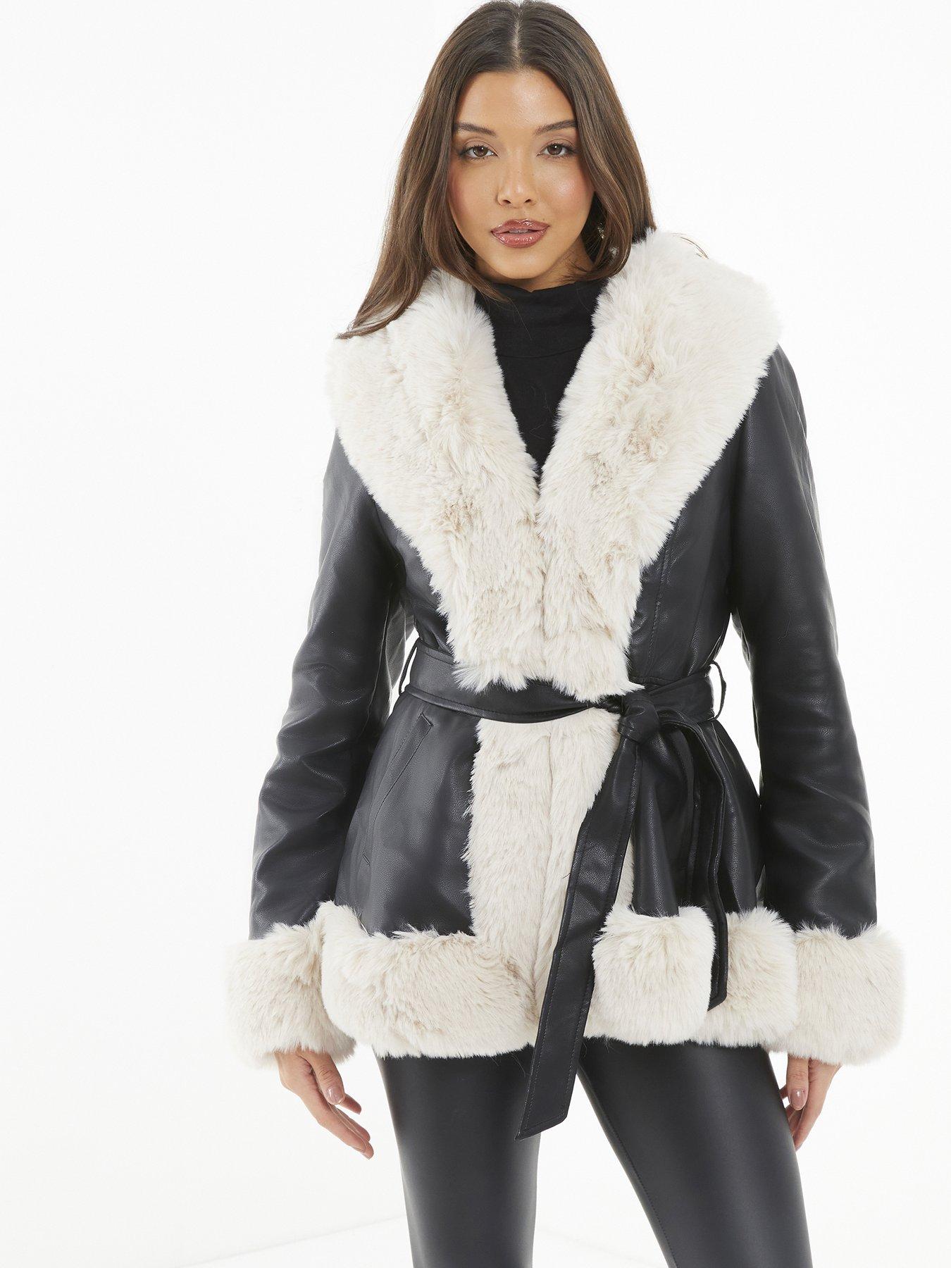 Quiz faux fur jacket black best sale