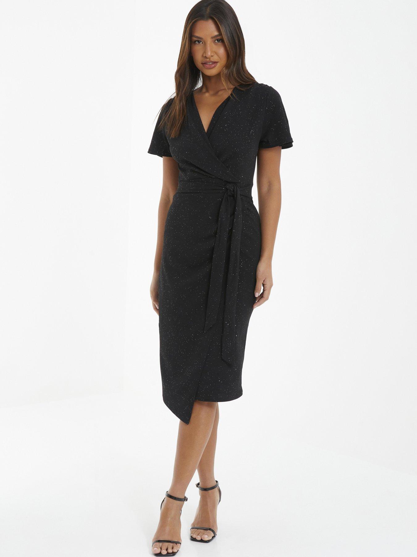 Black Glitter Ruched Midi Dress