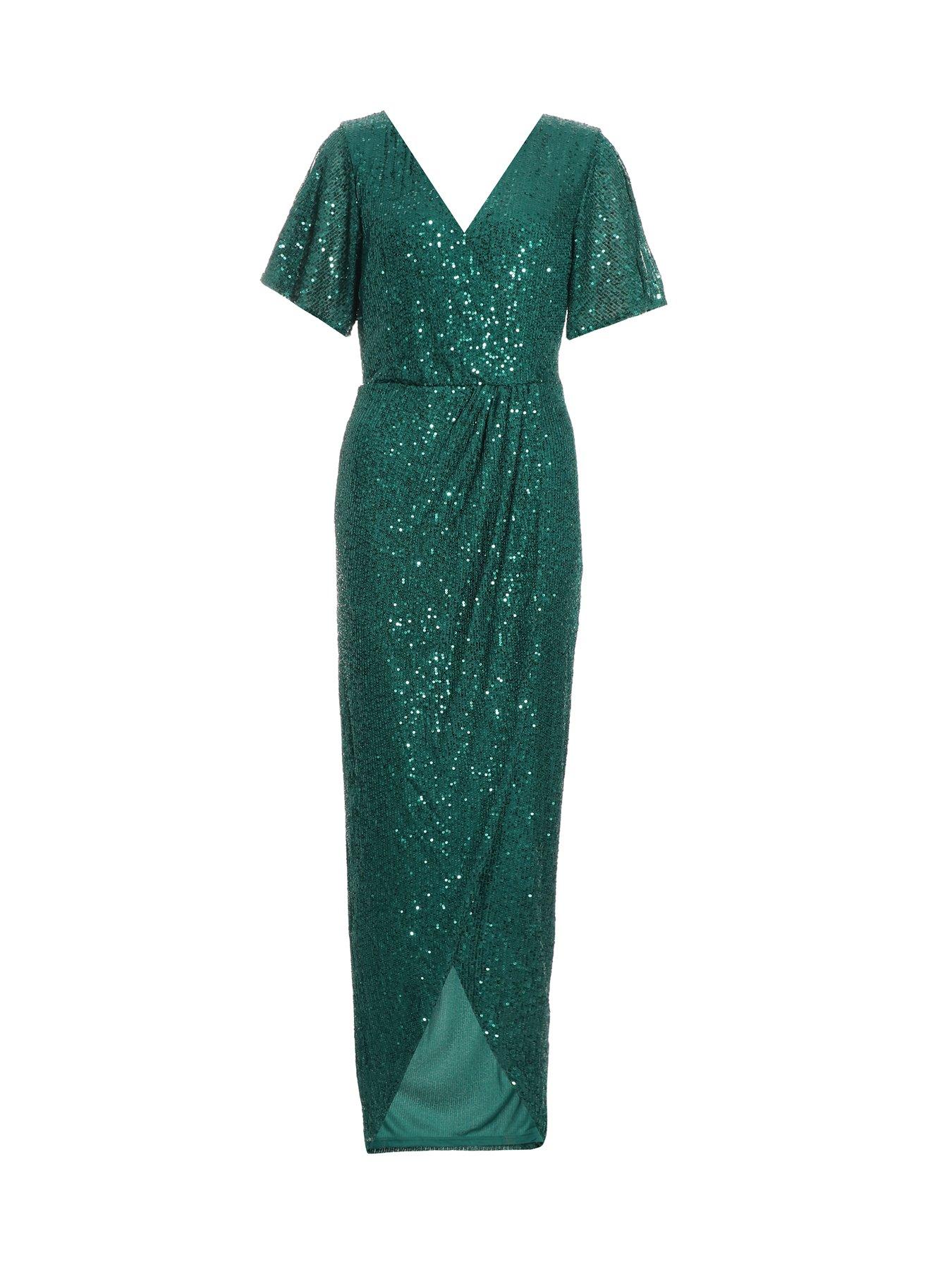 green sparkle wrap dress Long Sleeve Short Sequin Wrap Party Dress Green / XLarge main image 0