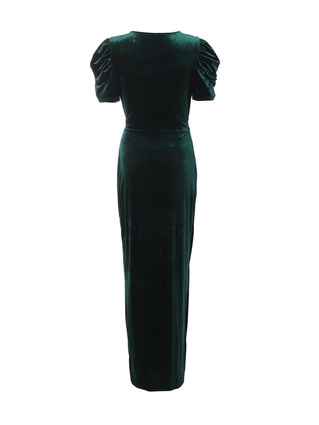 Image 5 of 6 of Quiz Green Velvet Wrap Maxi Dress