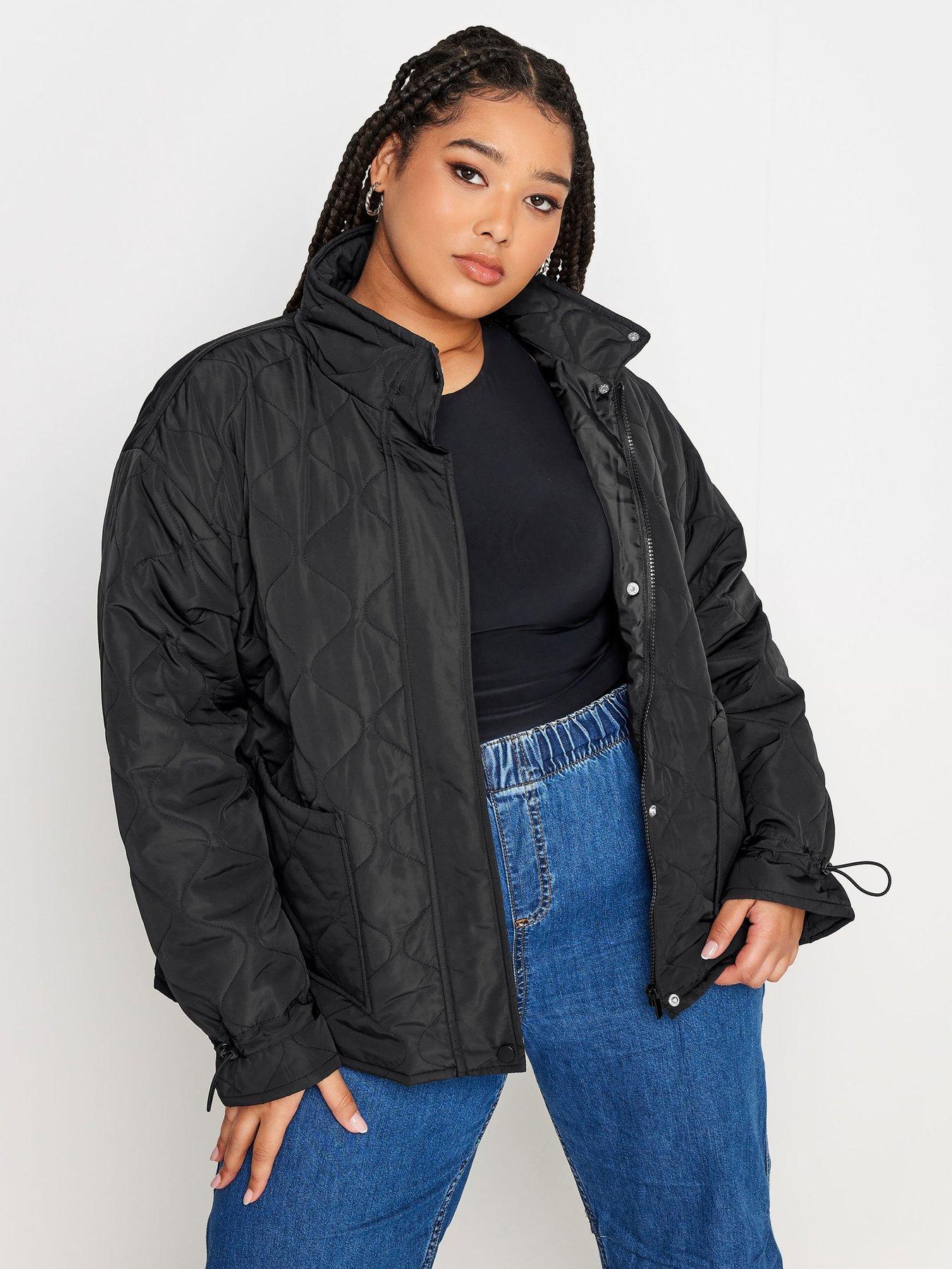 YOURS Plus Size Curve Black Quilted Faux Leather Bomber Jacket
