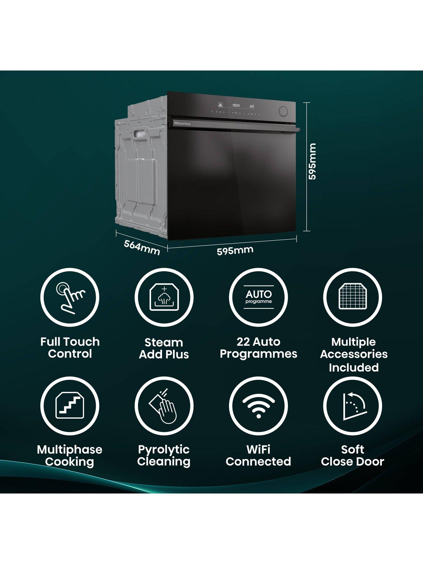 Image 2 of 8 of Hisense Hi6 BlackLine BSA66346PDBGUK Built-In Electric Pyrolytic Steam Add Plus, Wi-Fi Enabled Single Oven - Jet Black