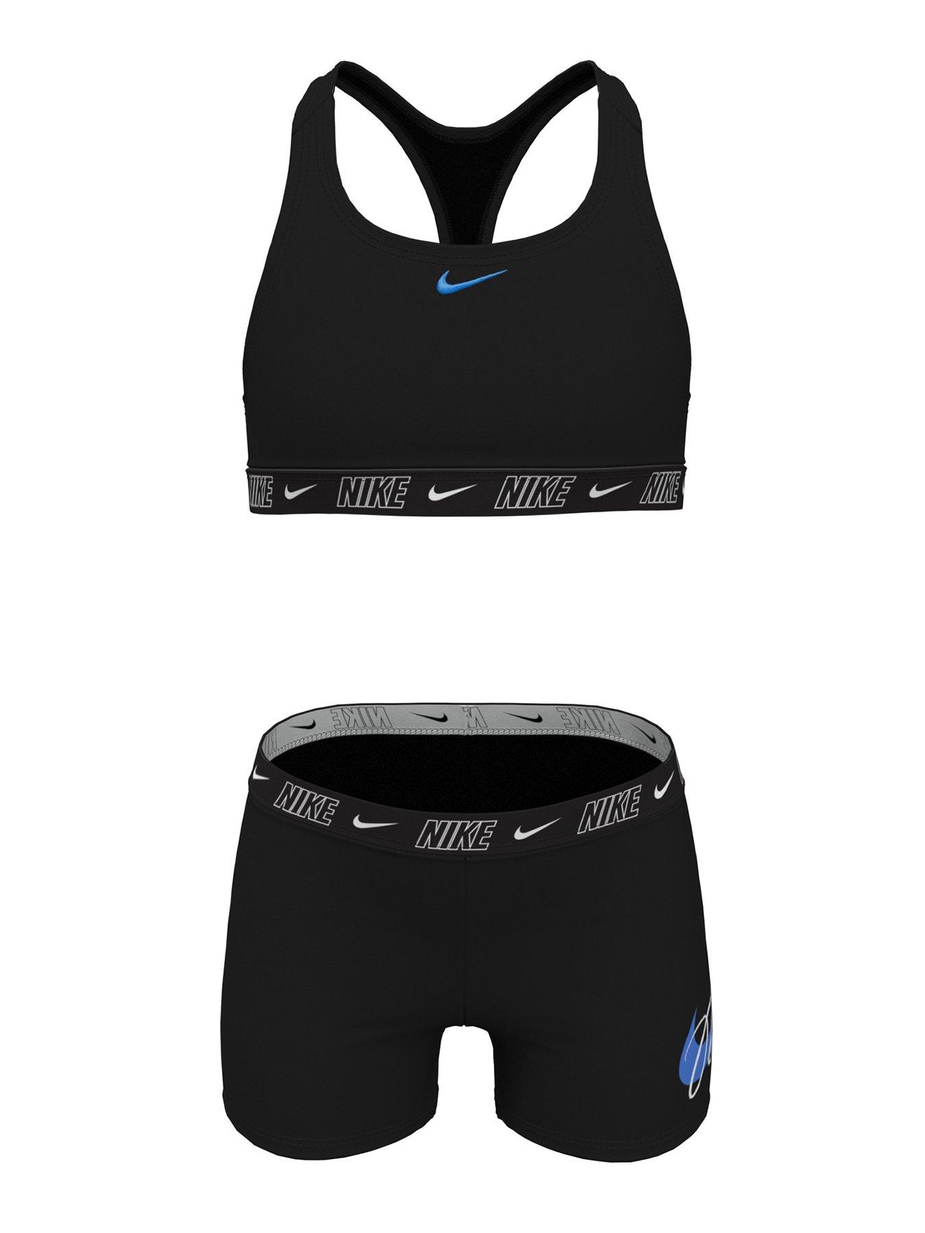 Nike Logo Tape Girl s Racerback Bikini Short Set black littlewoods