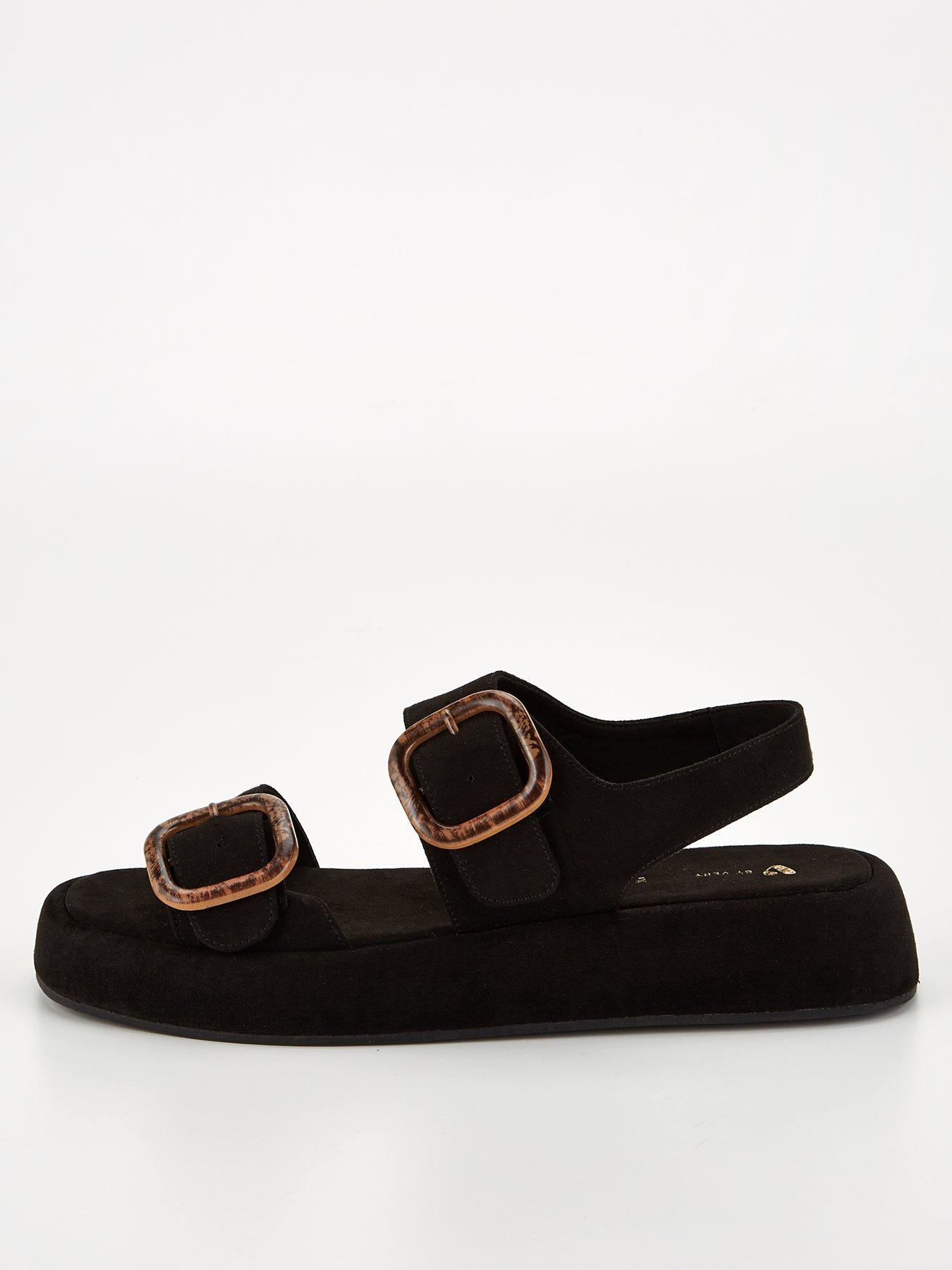 undefined Double Buckle Wedge Sandal - Black