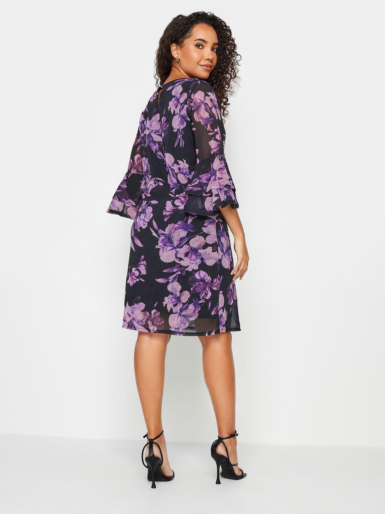 M&Co Black Floral Flute Sleeve Shift Dress | littlewoods.com
