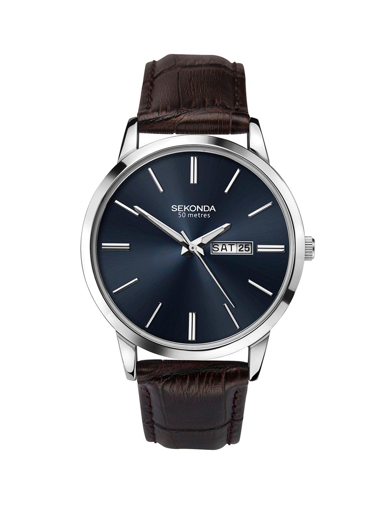 Sekonda black leather online strap watch