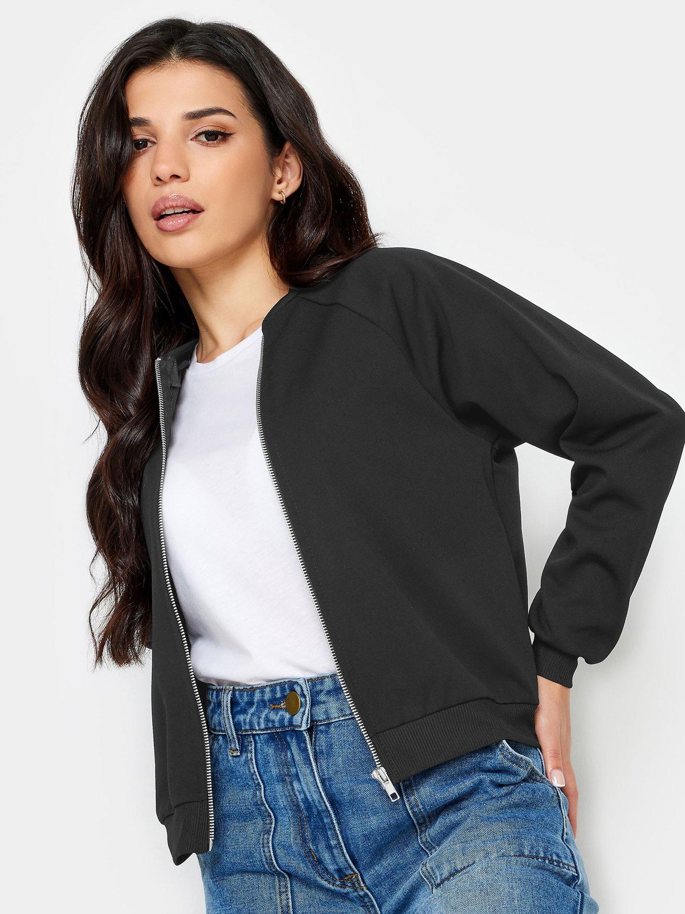 Mint Velvet Stitch Sleeve Detail Leather Biker Jacket - Black