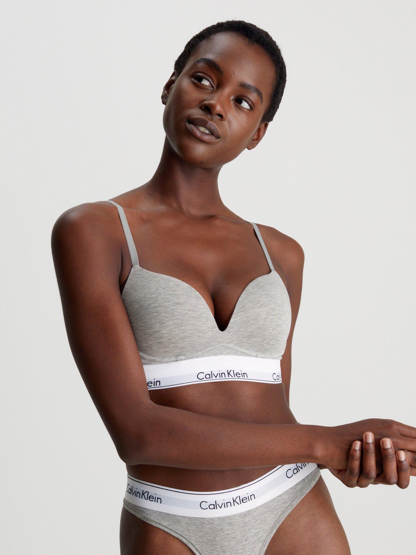 undefined Modern Cotton Plunge Push-up Bra - Grey