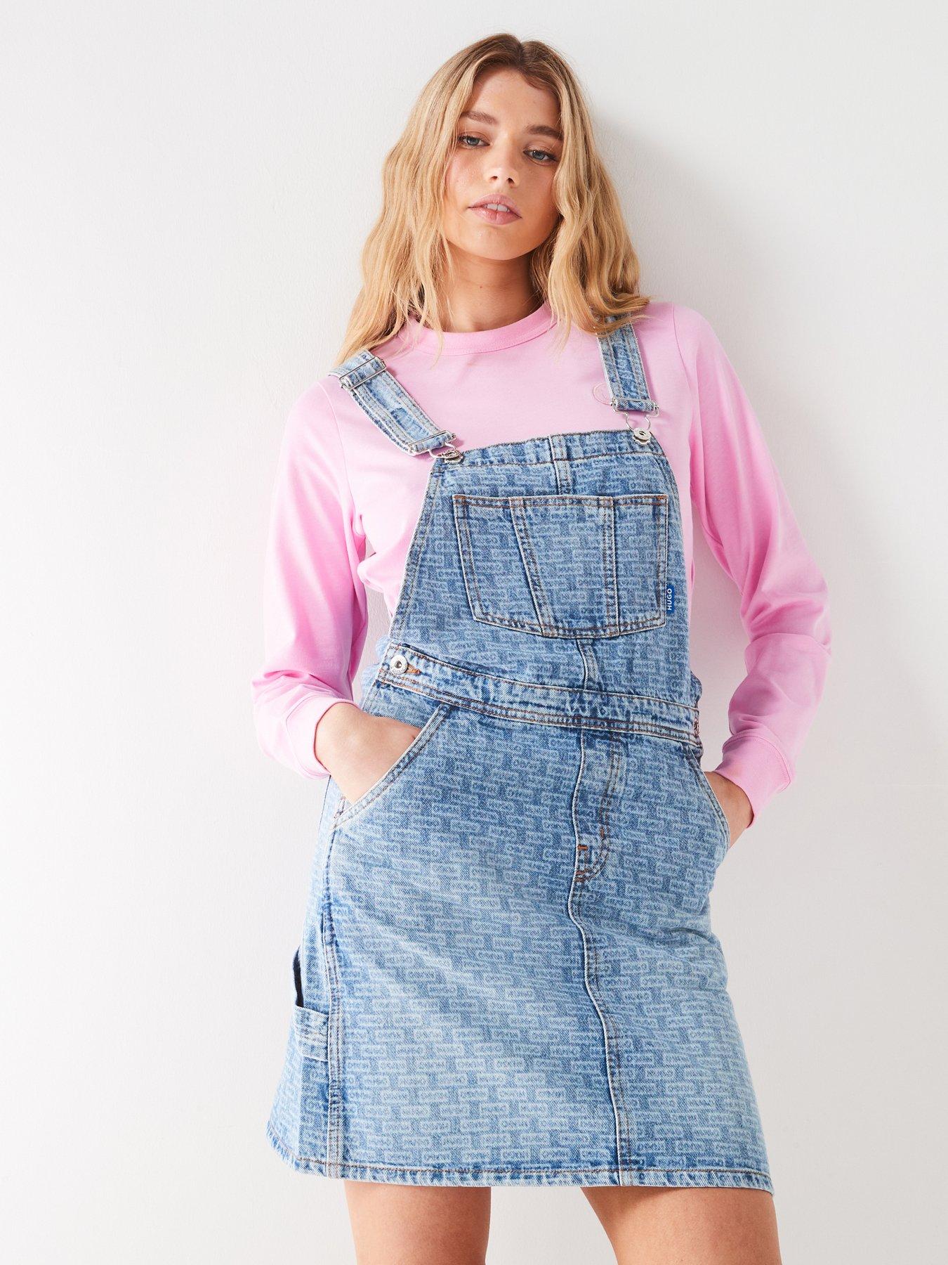 undefined BLUE Garli All Over Logo Denim Pinafore Dress - Blue